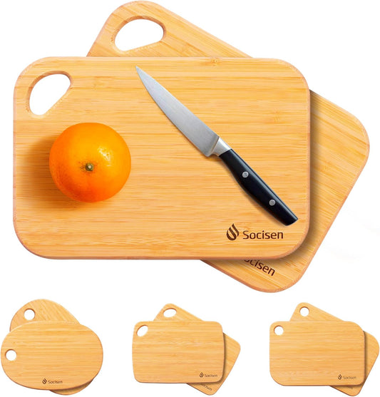 2 Packs Small Bamboo Wood Cutting Board for Kitchen Mini Wooden Charcuterie Boards Lightweight Chopping Board Non Toxic Handheld Serving Board Tiny Chef Set Camping Fruit Lemon Sandwich Cheese Board
