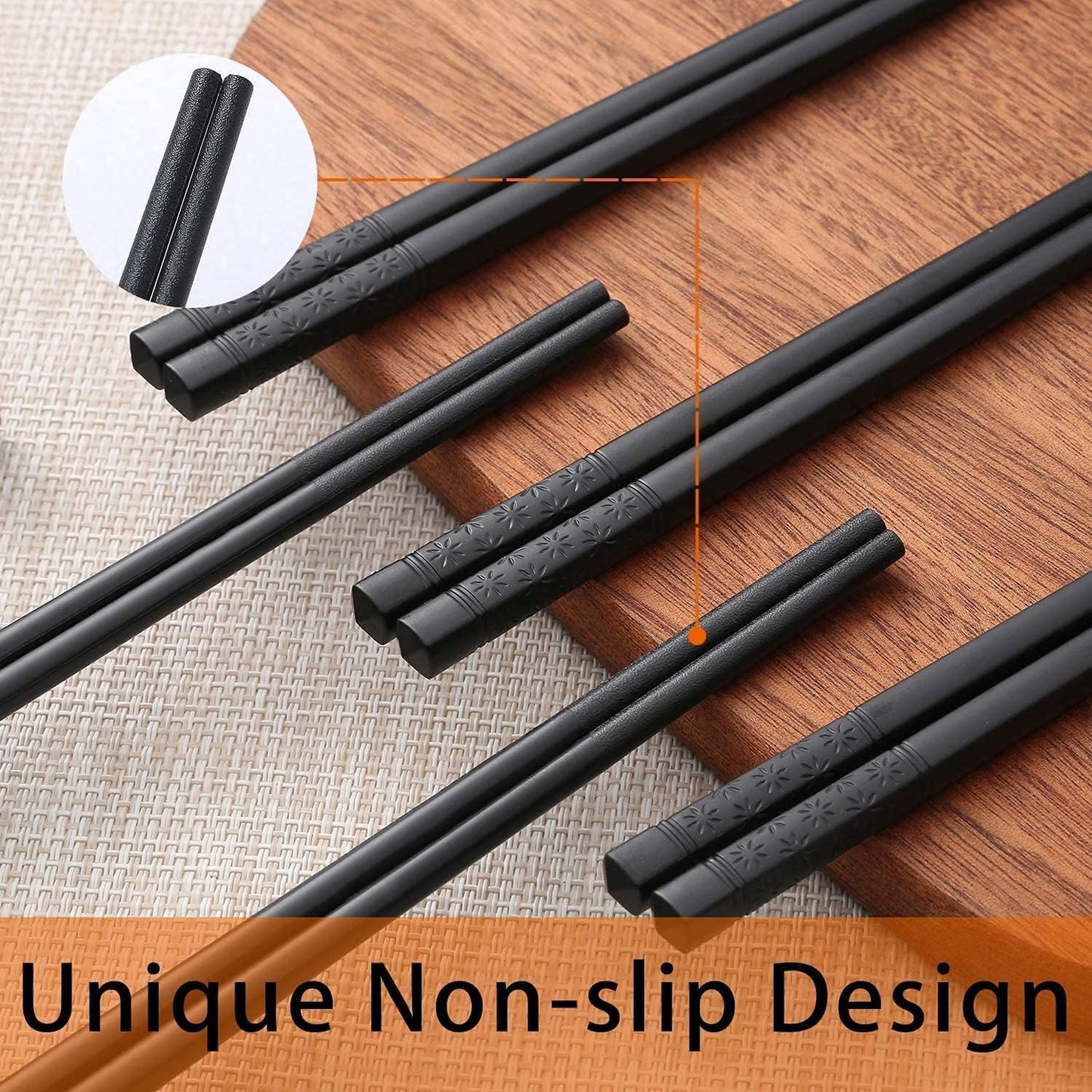 10 Pairs Fiberglass Chopsticks - Reusable Chopsticks Dishwasher Safe, 9 1/2 Inches - Black