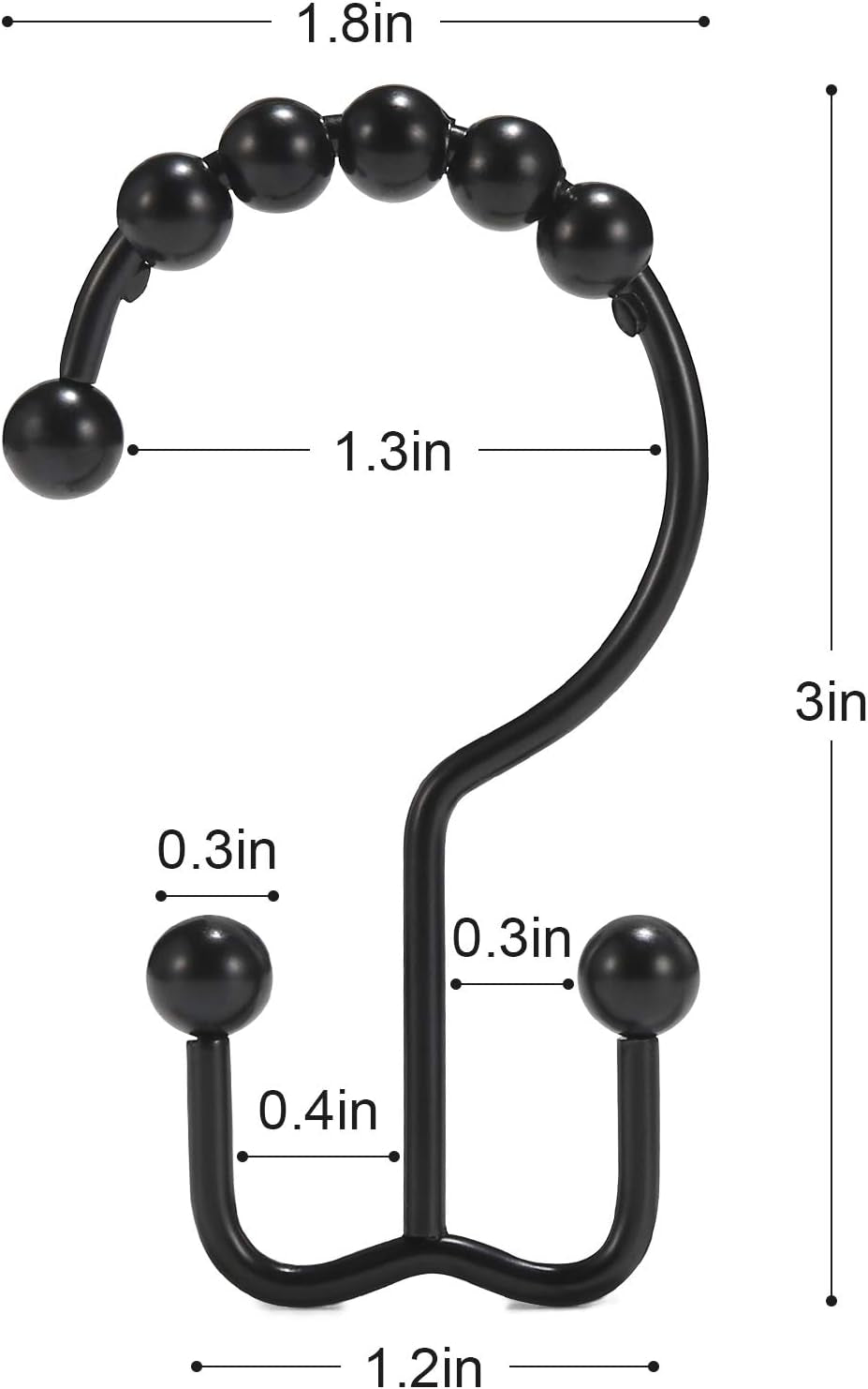 Shower Curtain Hooks, Shower Curtain Rings, Stainless Steel Black Shower Curtain Hooks, Shower Curtain Rings Rust Proof, Free Sliding Double Shower Hooks for Shower Curtain & Liners (Black)