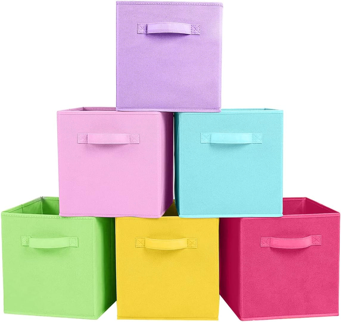 Foldable Fabric Storage Cubes and Cloth Organizer Drawer for Closet and Toys, 6 Pack (6 Colors)