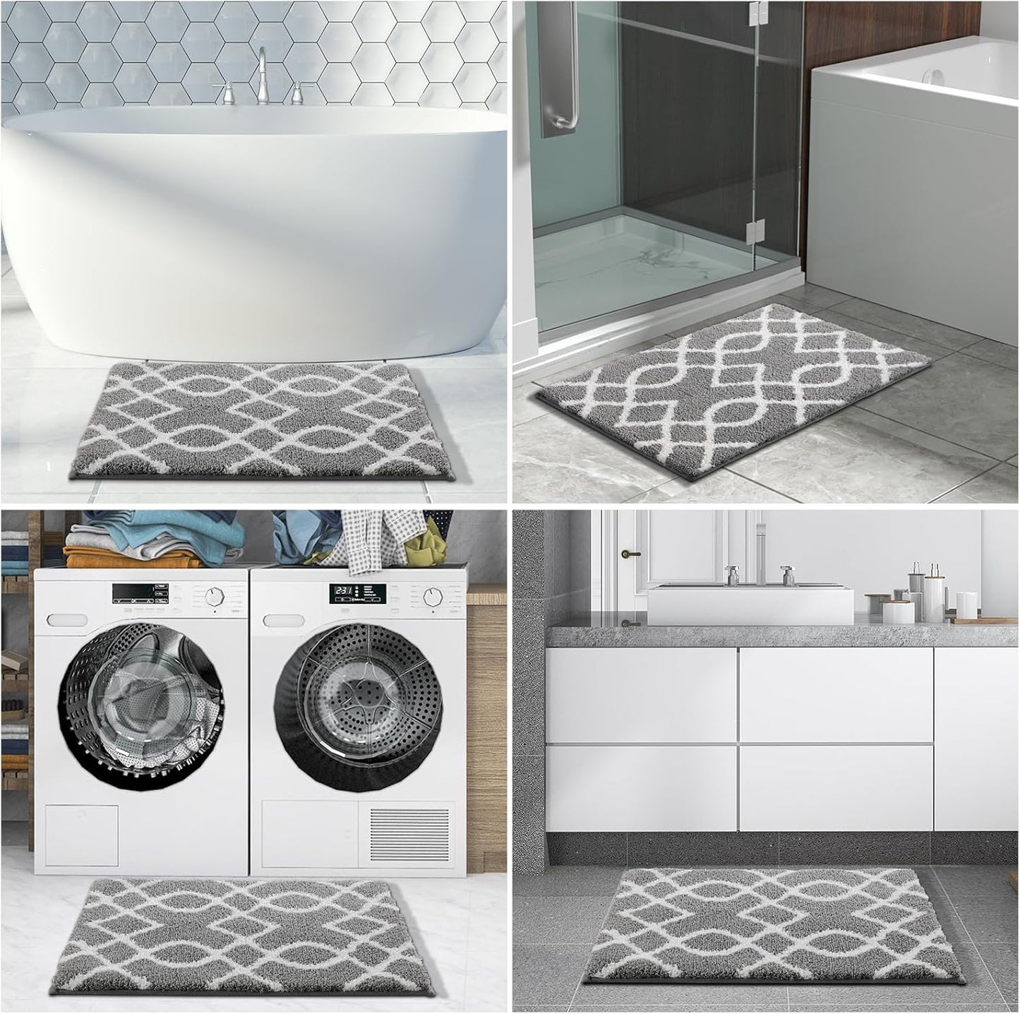 Luxury Fluffy Bathroom Rugs, Super Elastic Soft Thick Plush Bath Mat, Non-Slip Water Absorbent, Easier to Dry, Shaggy Microfiber Floor Carpet for Bathtub, 31.5 X 19.8 Inch, Grey