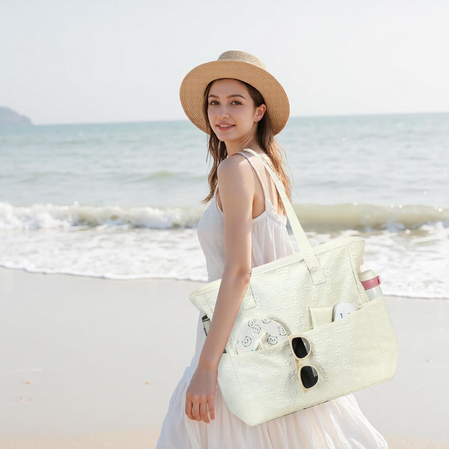 Waterproof Beach Tote Pool Bags for Women Ladies Extra Large Gym Tote Carry on Bag with Wet Compartment for Weekender Travel