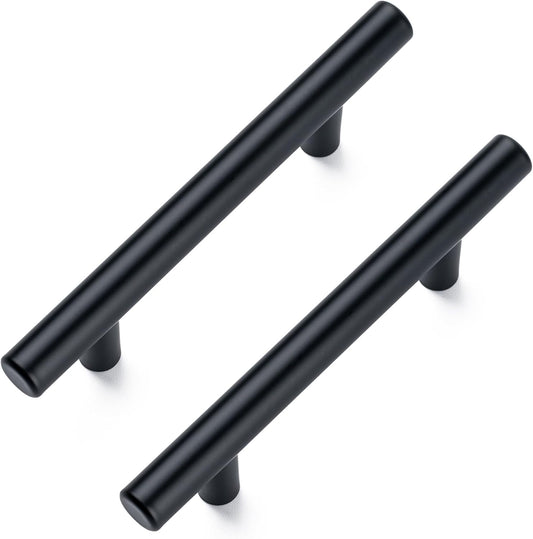 4 Pack Cabinet Pulls Matte Black Stainless Cabinet Handles, for Kitchen and Bathroom Cabinets, 5 Inch Length, 3 Inch Hole Center