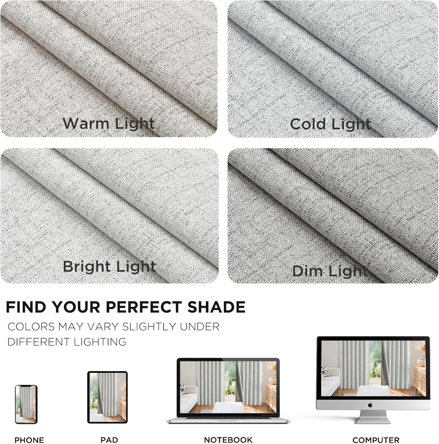 Premium 100% Blackout Curtains for Bedroom - Natural Linen, 52" W x 84" L, Thermal Insulated, Set of 2 White Light Blocking Drapes with Rod Pocket & Back Tabs, Ideal for Living Room Privacy