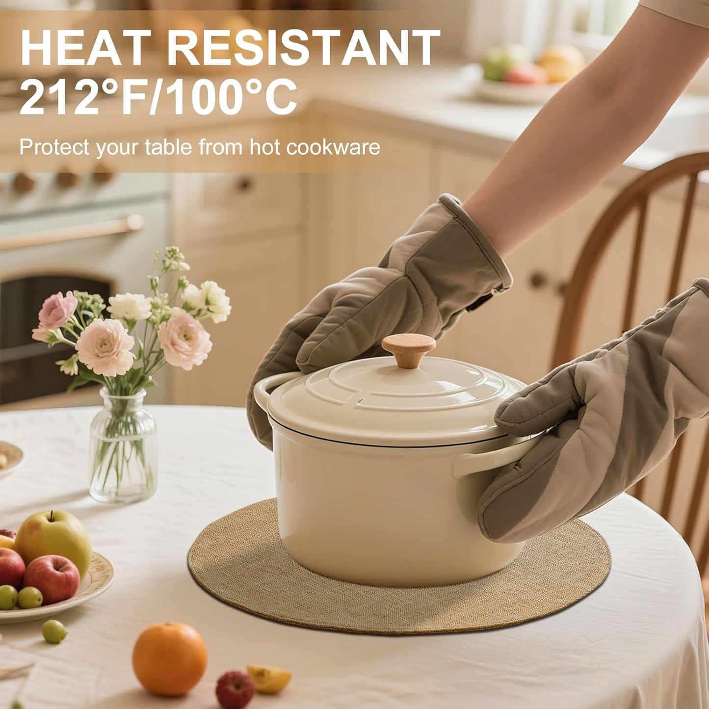 15 Inch round Cloth Placemats Set of 6, Cotton Linen Blend Washable Table Mats, Farmhouse Dining Place Mats for Indoors & Outdoors, Easy to Clean, Linen