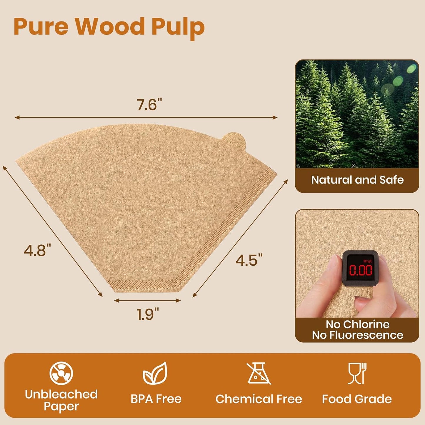 #4 Cone Coffee Filters 8-12 Cup, 200 Count Unbleached Natural Coffee Paper Filters, No Blowout, Disposable Coffee Filter for Pour over and Drip Coffee Maker