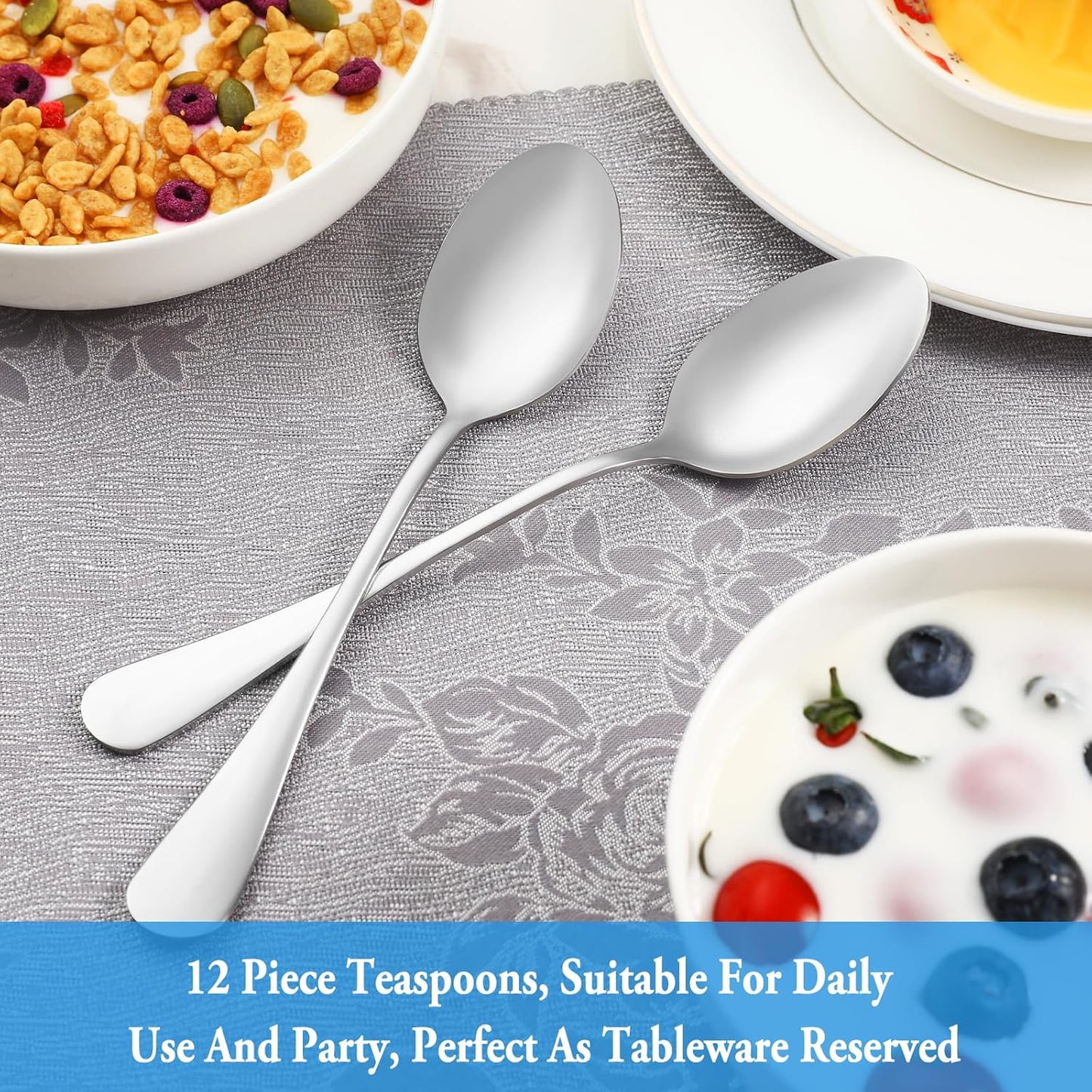 12 Piece Teaspoons Set,Food Grade Stainless Steel Tea Spoons,Durable Small Spoons,Metal Dessert Spoon,Spoon Silverware for Home,Kitchen or Restaurant,Mirror Polished & Dishwasher Safe,6.7-Inch