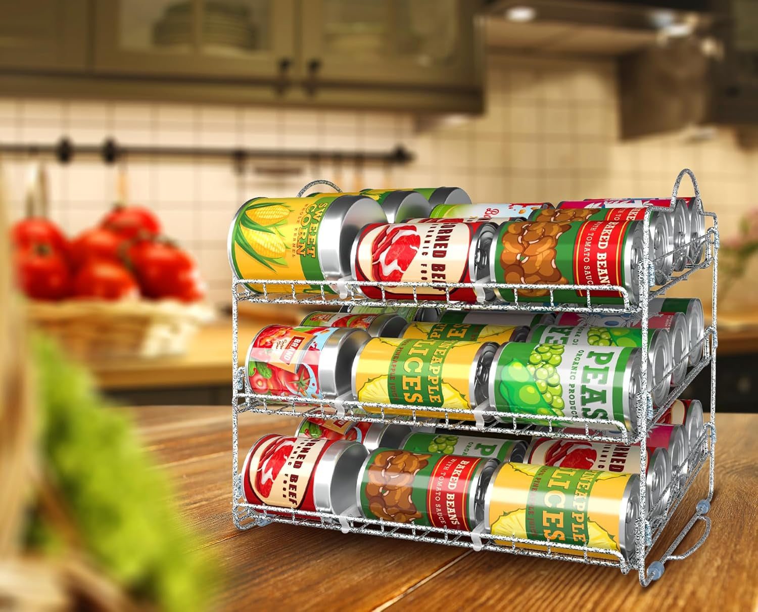 Can Organizer - Stackable Storage Rack Holds up to 36 Cans for Kitchen Cabinet or Pantry (Antique Silver)