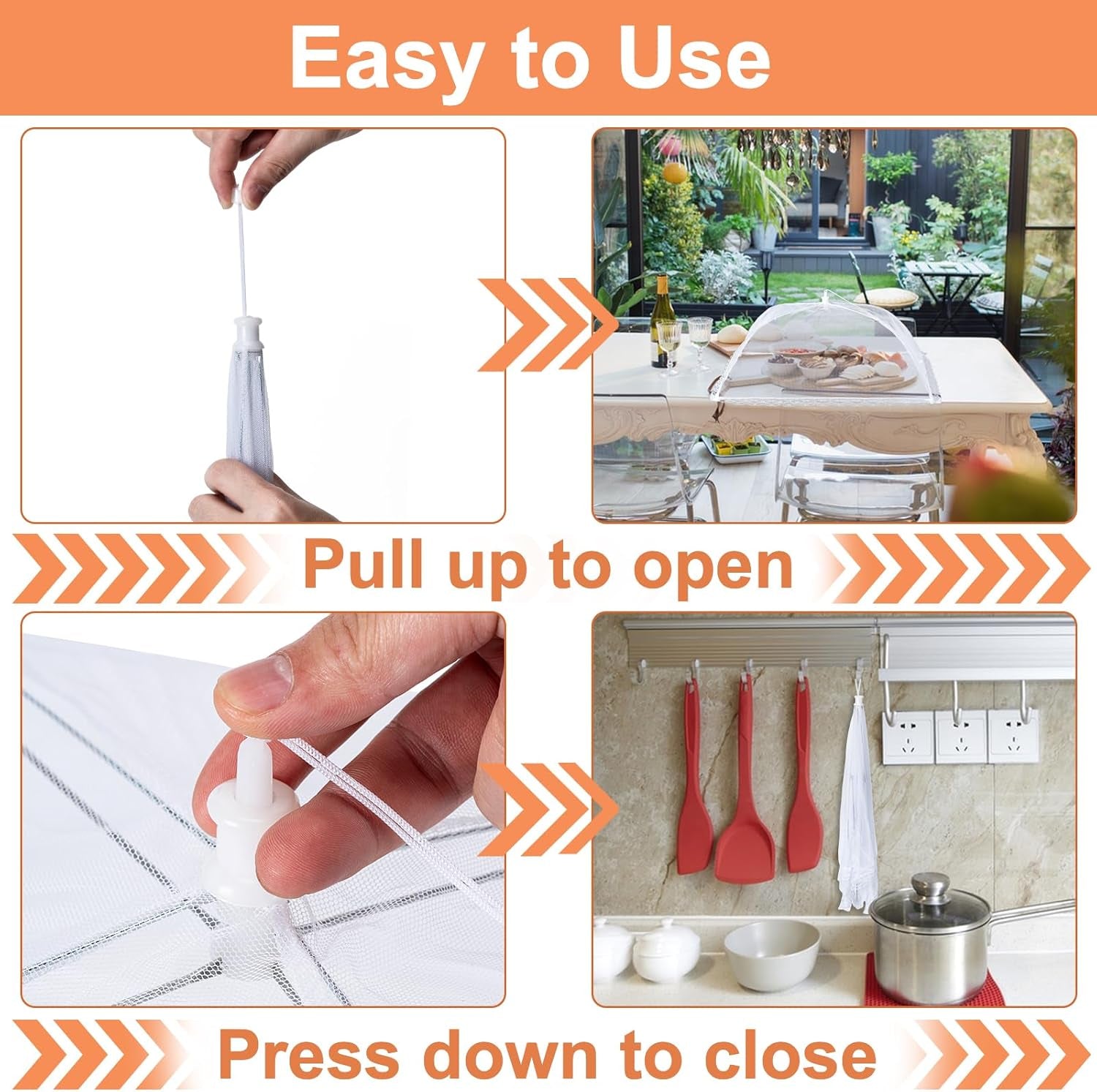 6 Pack Mesh Food Covers,17"Lx17"W Large Food Cover,White Nylon Covers,Pop-Up Serving Dish Covers Tent Umbrella,For Patio Net for Outdoor Camping, Picnics, Parties,Bbq,Collapsible and Reusable