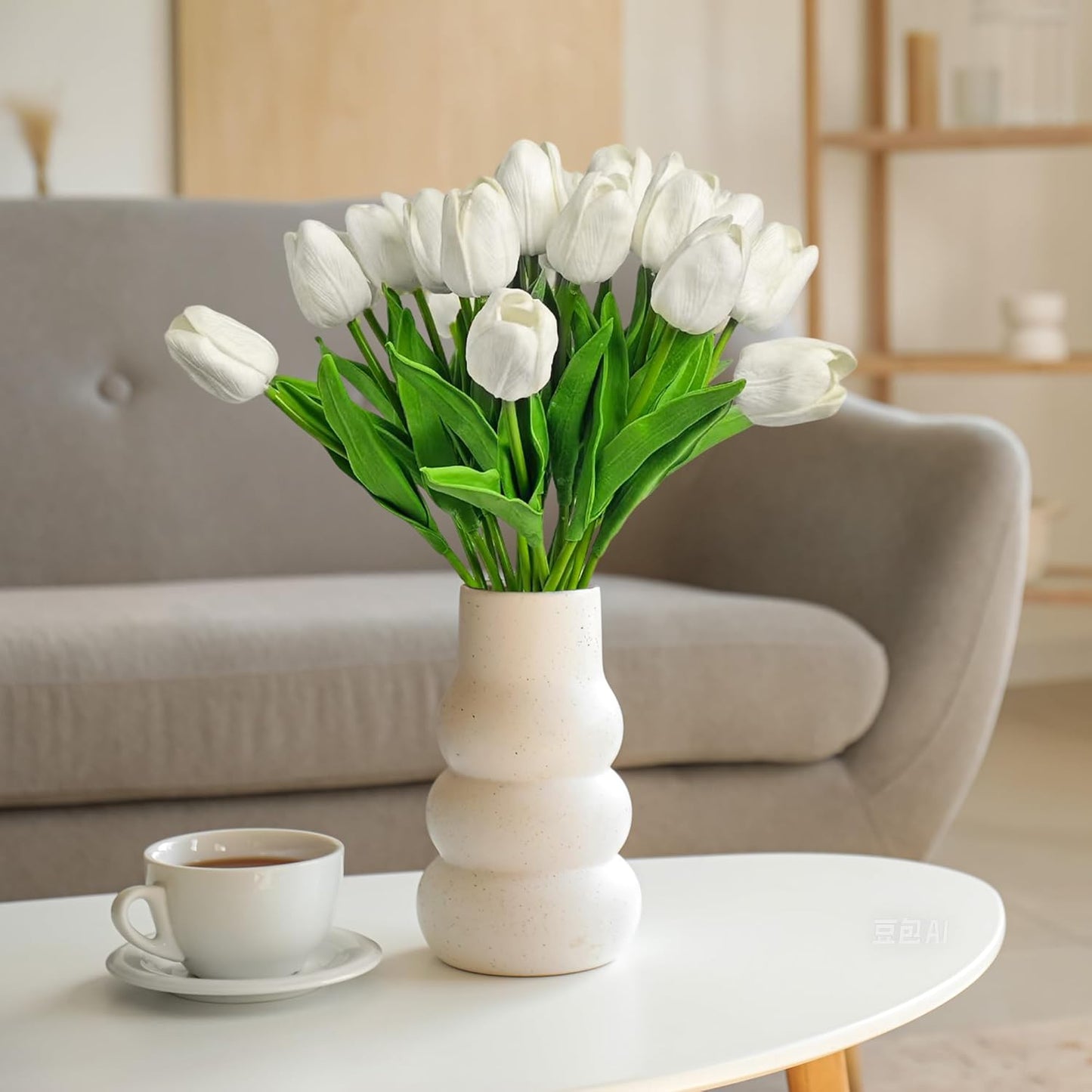 20-Piece Artificial White Tulip Flower Set, 13.5-Inch Silk Tulips for Home and Kitchen Decor - Ideal for Spring, Mother's Day, Easter, Valentine's Day Gifts, and Wedding Decorations