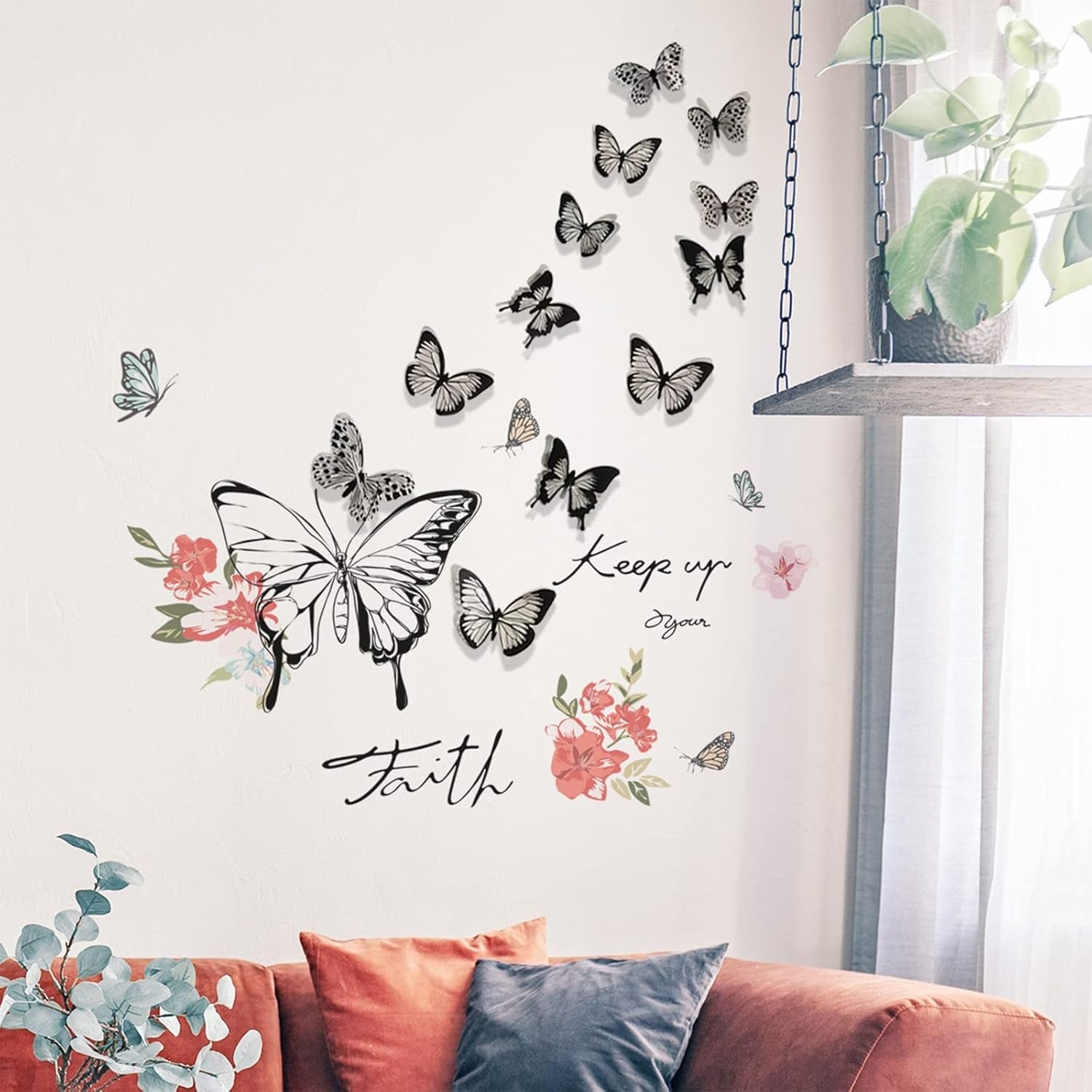 Butterfly Wall Decor Flower Vinyl Peel and Stick Big Wall Art Stickers Posters Decorations for Living Room Bedroom