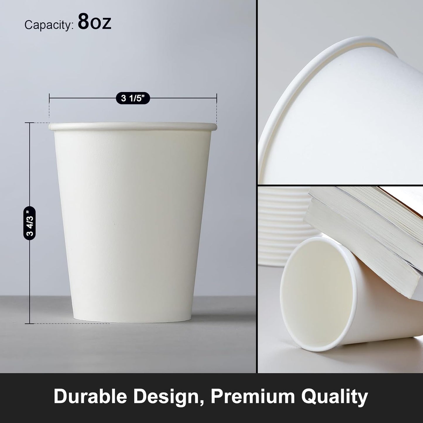 120 Pack 8 Oz Paper Cups, Coffee Cups, White Paper Hot/Cold Disposable Beverage Drinking Cup for Water, Juice, Coffee, Tea