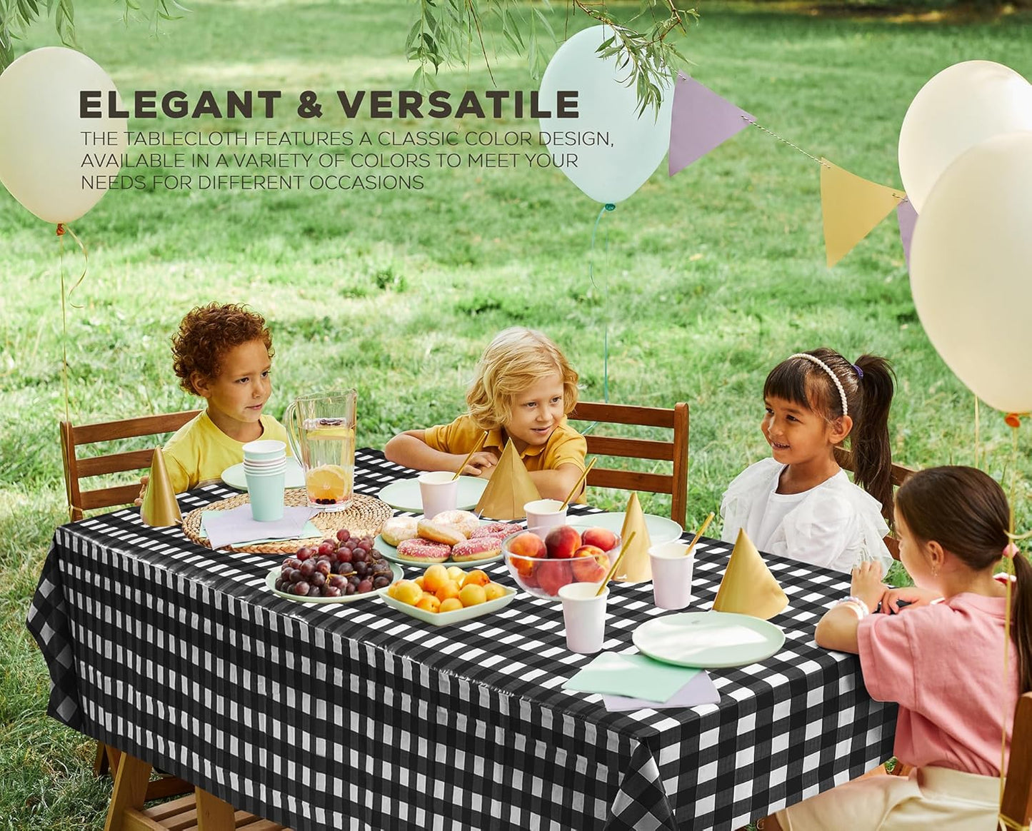 Plastic Table Cloth Disposable (12 Pack - 54X108 Inch) Black Check Rectangle Tablecloth Waterproof Stain Resistant Party Table Cover