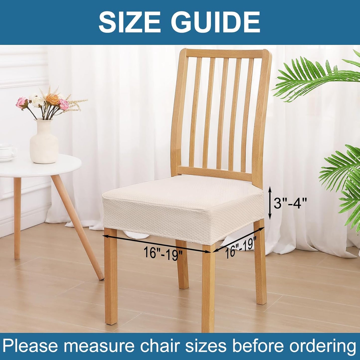 Set of 4 Waterproof Stretch Jacquard Removable and Washable Dining Room Chair Seat Covers, Beige