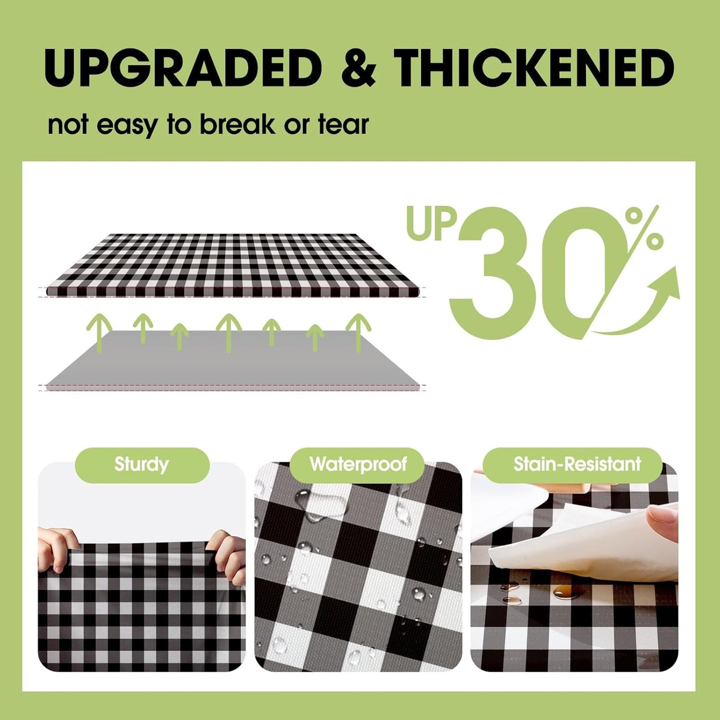 Plastic Table Cloth Disposable 10 Pack, 54 X 108 Inch Table Cloths, Party, Picnic, Decorative Gingham Tablecloths, Rectangle, Black and White Checkered Cover, Leakproof & Sturdy, Black Plaid