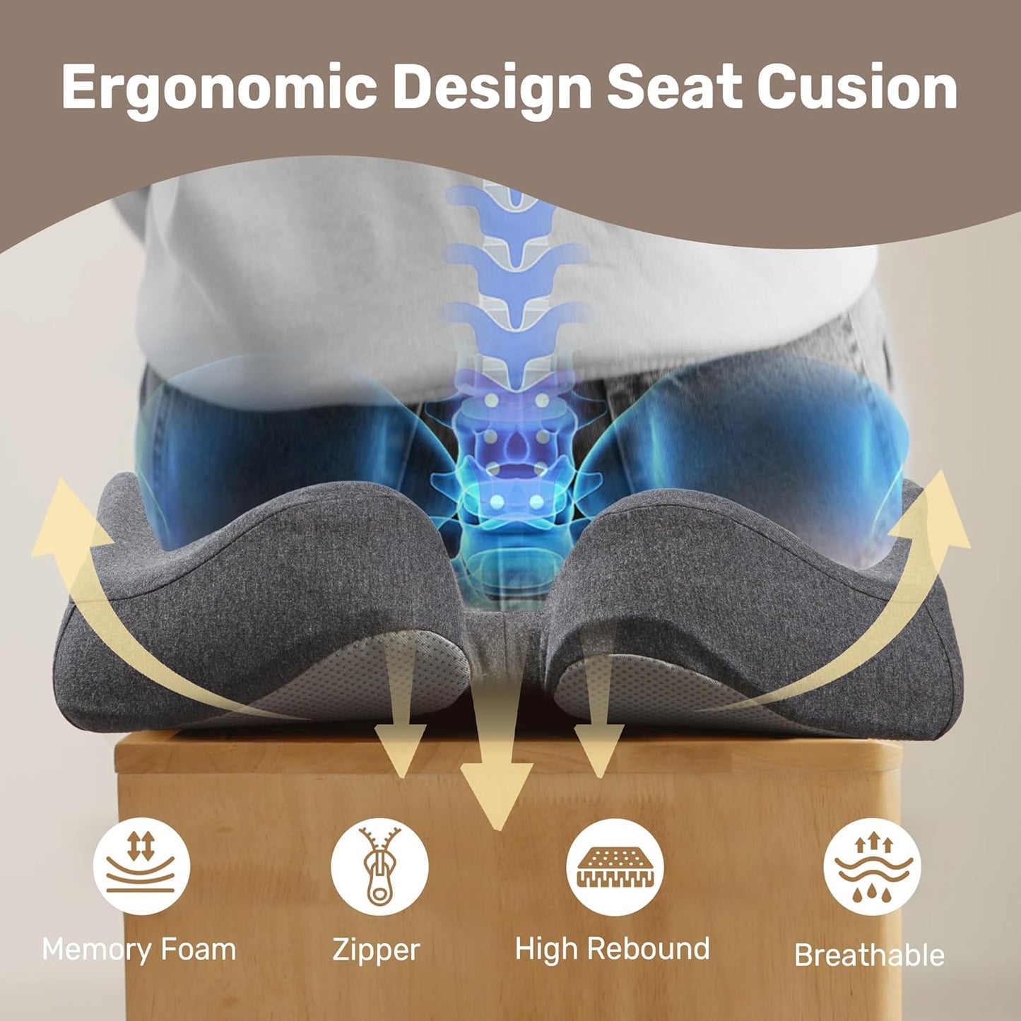 X Large Seat Cushions, 1 Pack Gel Memory Foam Office Chair Pads with Non-Slip Backing, Eligible Tailbone Pain Relief Cushion, Hip Warp Shape Washable Chair Cushions, 24" X 16" X 4"