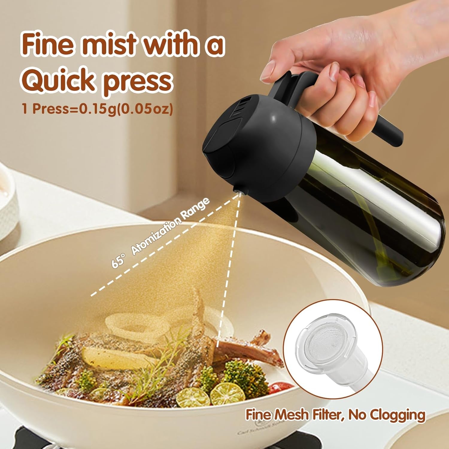 16Oz/470Ml Light-Blocking Dark Oil Sprayer for Cooking, 2 in 1 Olive Oil Dispenser Bottle for Kitchen, Premium Dark Green Glass Oil Bottle, Food-Grade Oil Mister for Air Fryer, BBQ (Black)