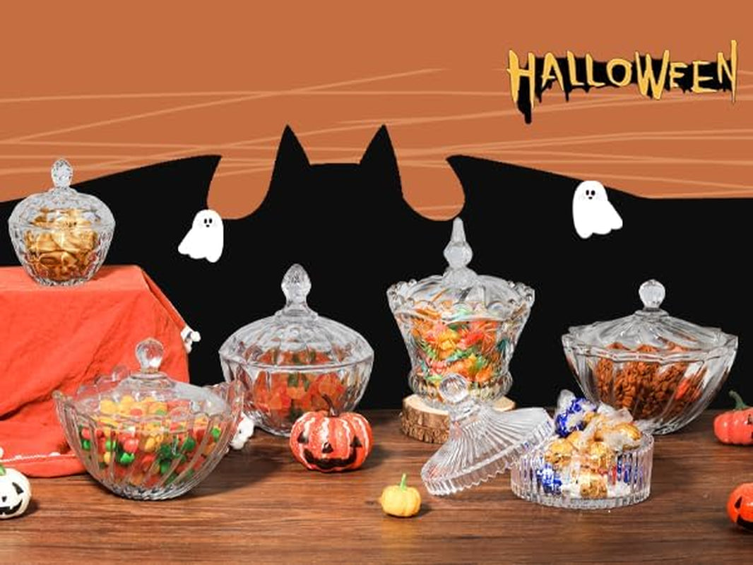 Glass Candy Dish with Lid, 14OZ Candy Jars with Lid for Office Desk, Covered Candy Dish for Office Desk, Decorative Cute Glass Jar, Jewelry Box for Wedding Party Buffet Decor, Christmas Gift