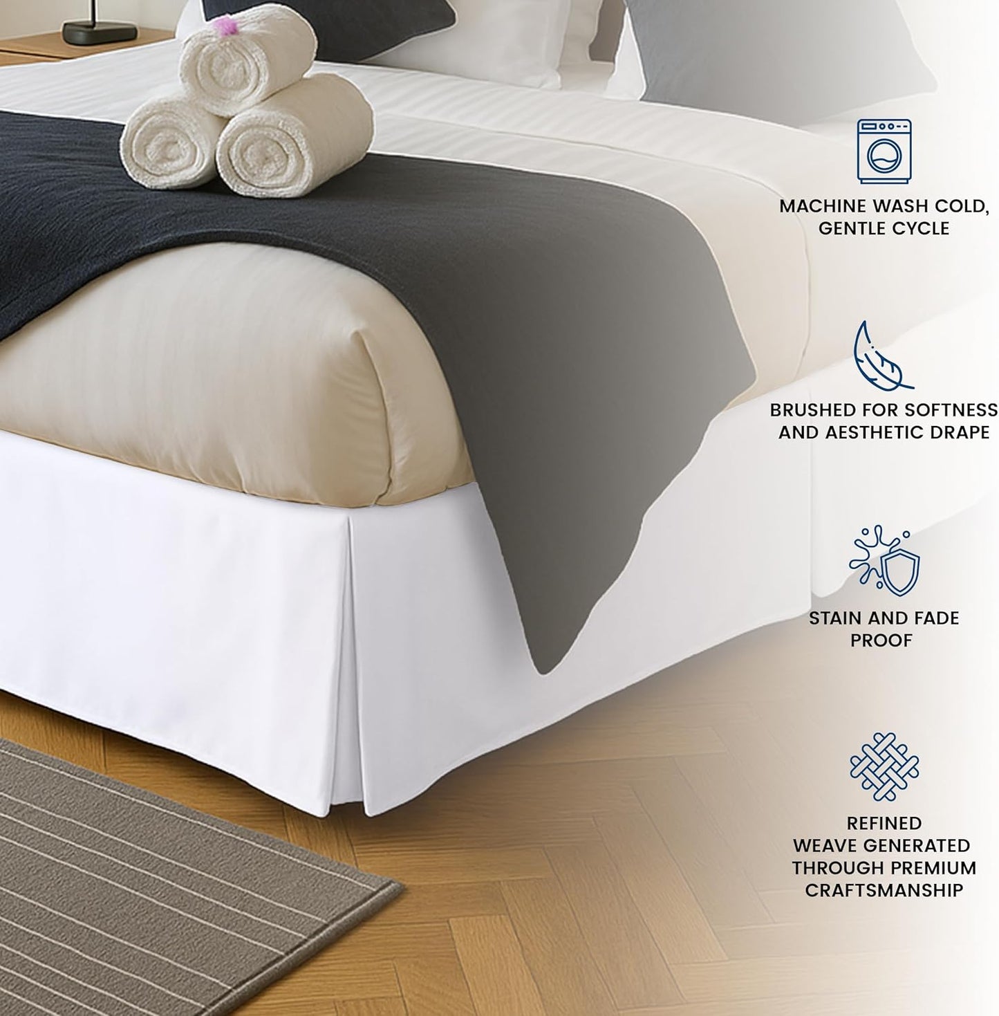 Queen Bed Skirt - Soft Quadruple Pleated Ruffle - Easy Fit with 16 Inch Tailored Drop - Hotel Quality, Shrinkage and Fade Resistant (Queen, White)