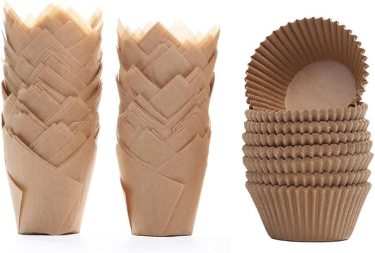 200Pcs Standard Natural Tulip Cupcake Liners and  Non-Stick 200Pcs Standard Cupcake Liners