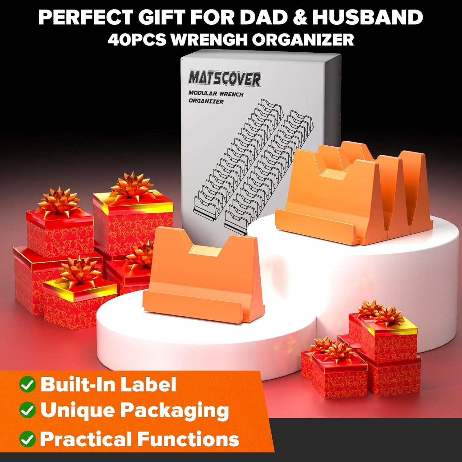 40PCS Modular Wrench Organizer Wrench Holder - Wrench Tool Organizers for Tool Drawer Storage, Wrench Storage Set with Metric & SAE Label, Wrench Rack Tool Gift for Professional Mechanics, Orange