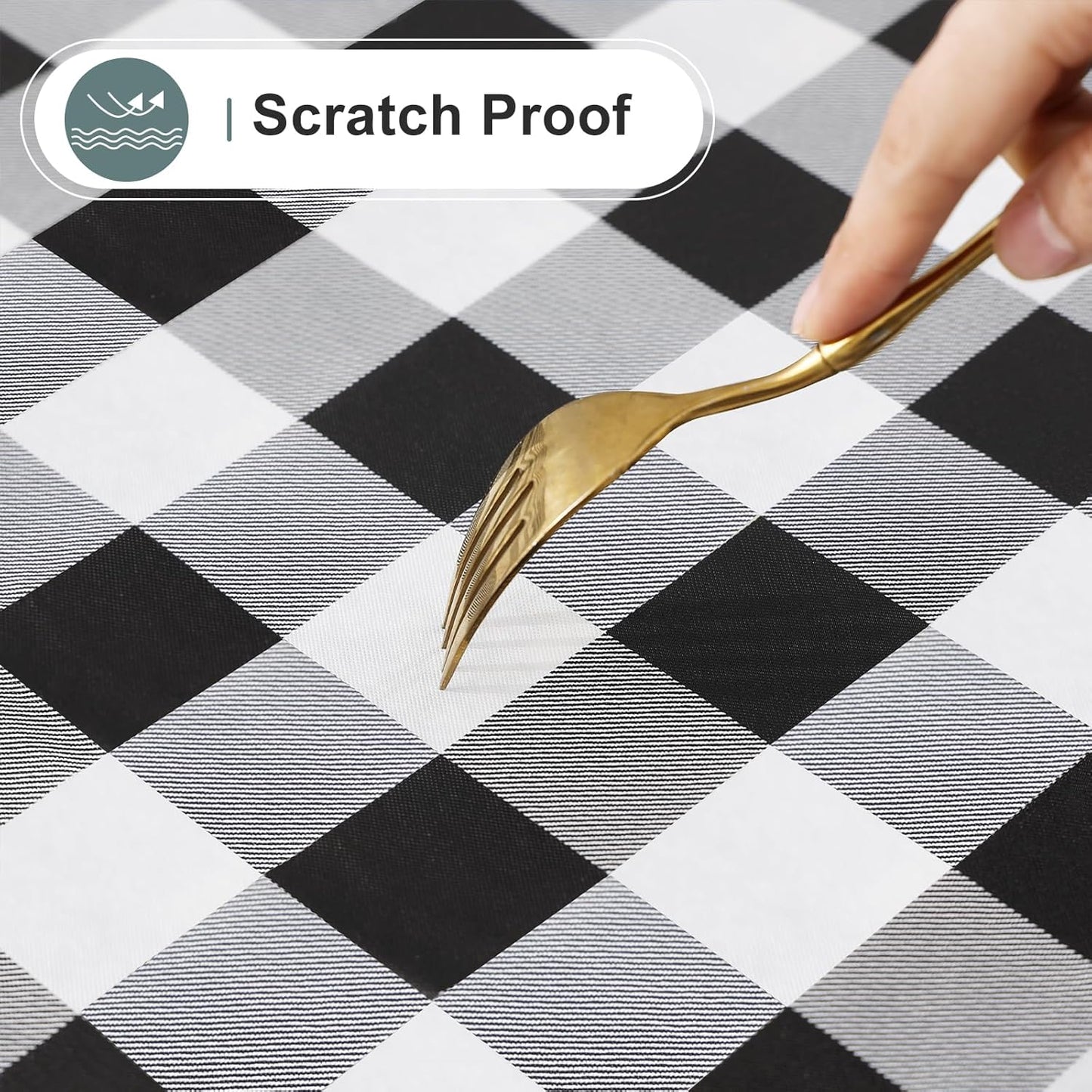 Rectangle Waterproof Vinyl Table Cloth, Buffalo Flannel Backed Tablecloth, Wipeable Plastic Table Cover for Dinner, Kitchen, Outdoor (60" X 84", Black and White)