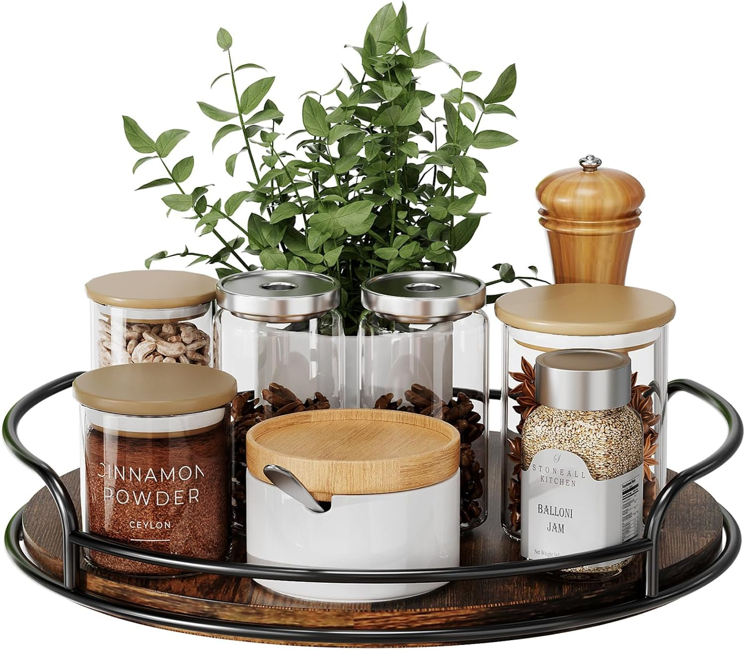 Lazy Susan Organizer, 9'' Lazy Susan Turntable for Cabinet, Table Top, Kitchen, Countertop, Bathroom, Pantry, Spice Organization, Wooden,1 Pack