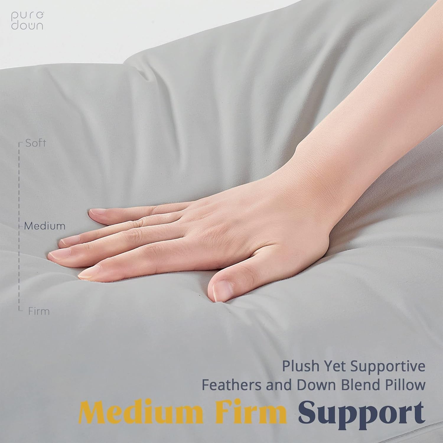 Goose Feathers down Pillows - Standard Size Bed Sleeping Hotel Collection Pillows Set of 2 with 100% Cotton Cover, Grey