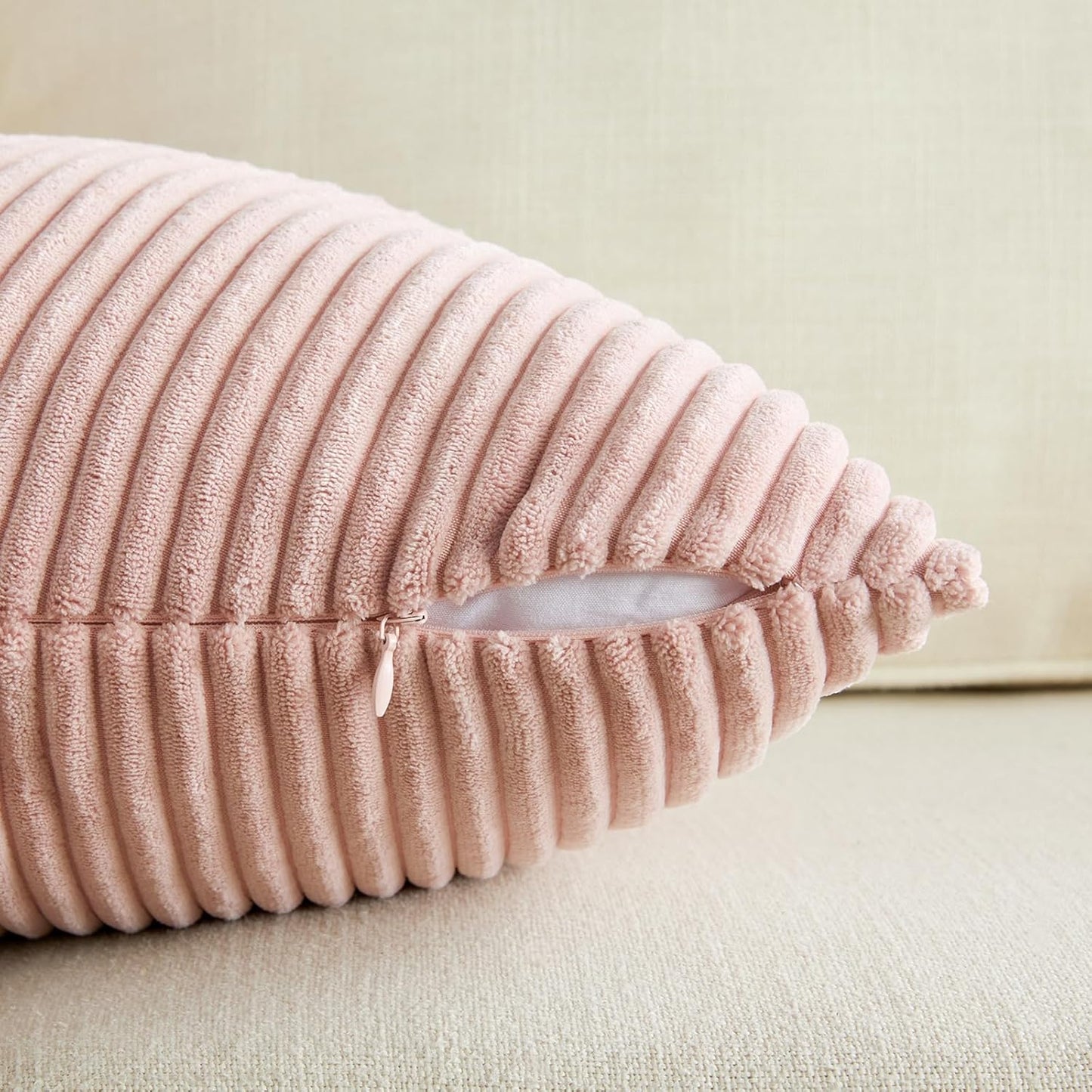 Set of 2 Blush Pink Boho Lumbar Rectangle Decorative Throw Pillow Covers 12X20 Inch with Diagonally Pattern for Couch Bed Sofa, Soft Corduroy Accent Modern Farmhouse Home Decor 30X50 Cm
