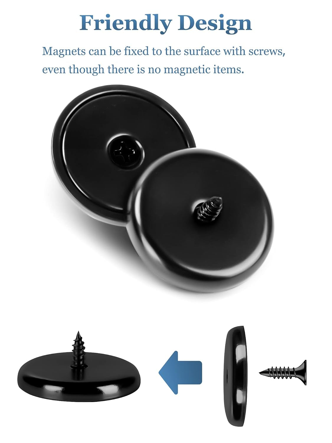 10-Pack Neodymium round Base Cup Magnets, 30LBS Strong Rare Earth Magnets with Heavy Duty Countersunk Hole and Stainless Screws for Refrigerator, Craft, Home, Office - 1.26'' X 0.2'' (Black)