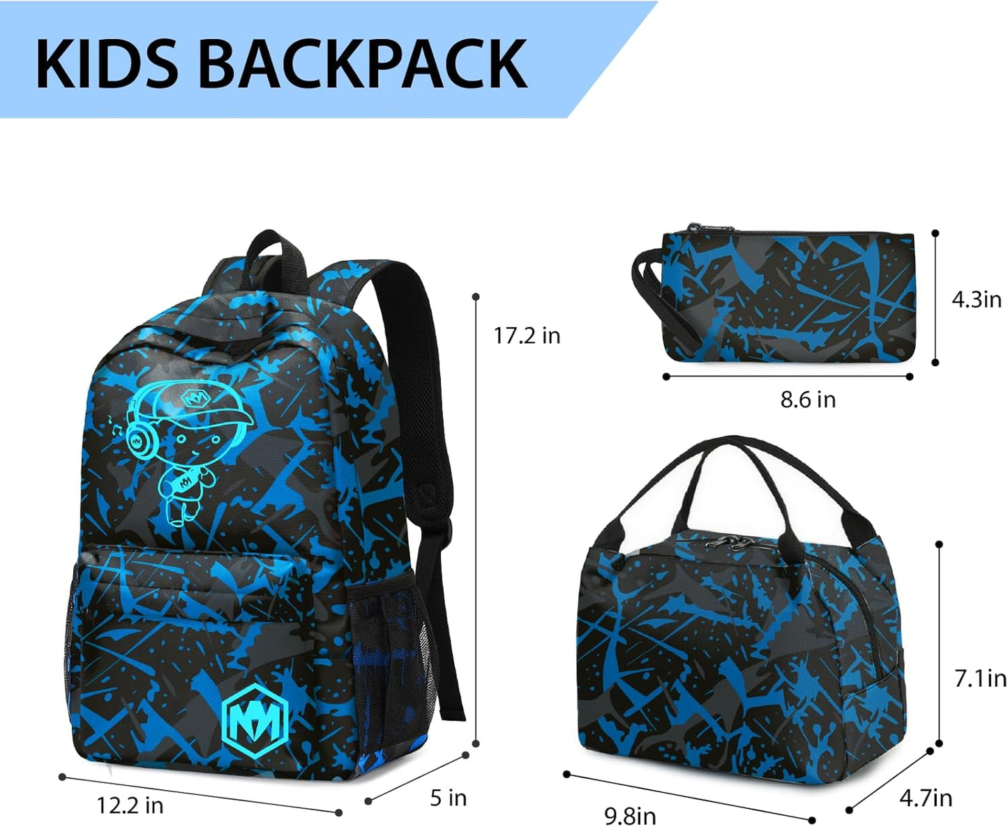 School Backpack for Boys Teens Bookbag Travel Daypack Kids Girls Lunch Bag Pencil Case