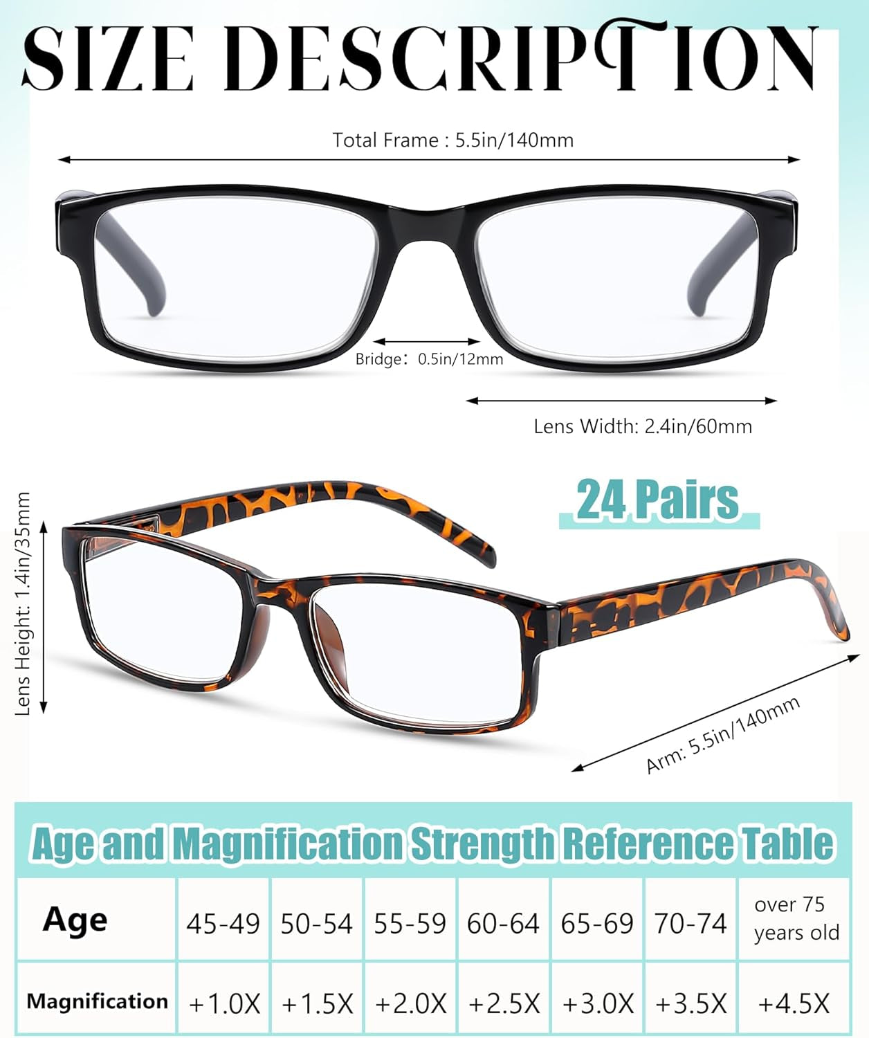 24-Pack Bulk Reading Glasses for Men and Women with Spring Hinges - Lightweight Eyewear