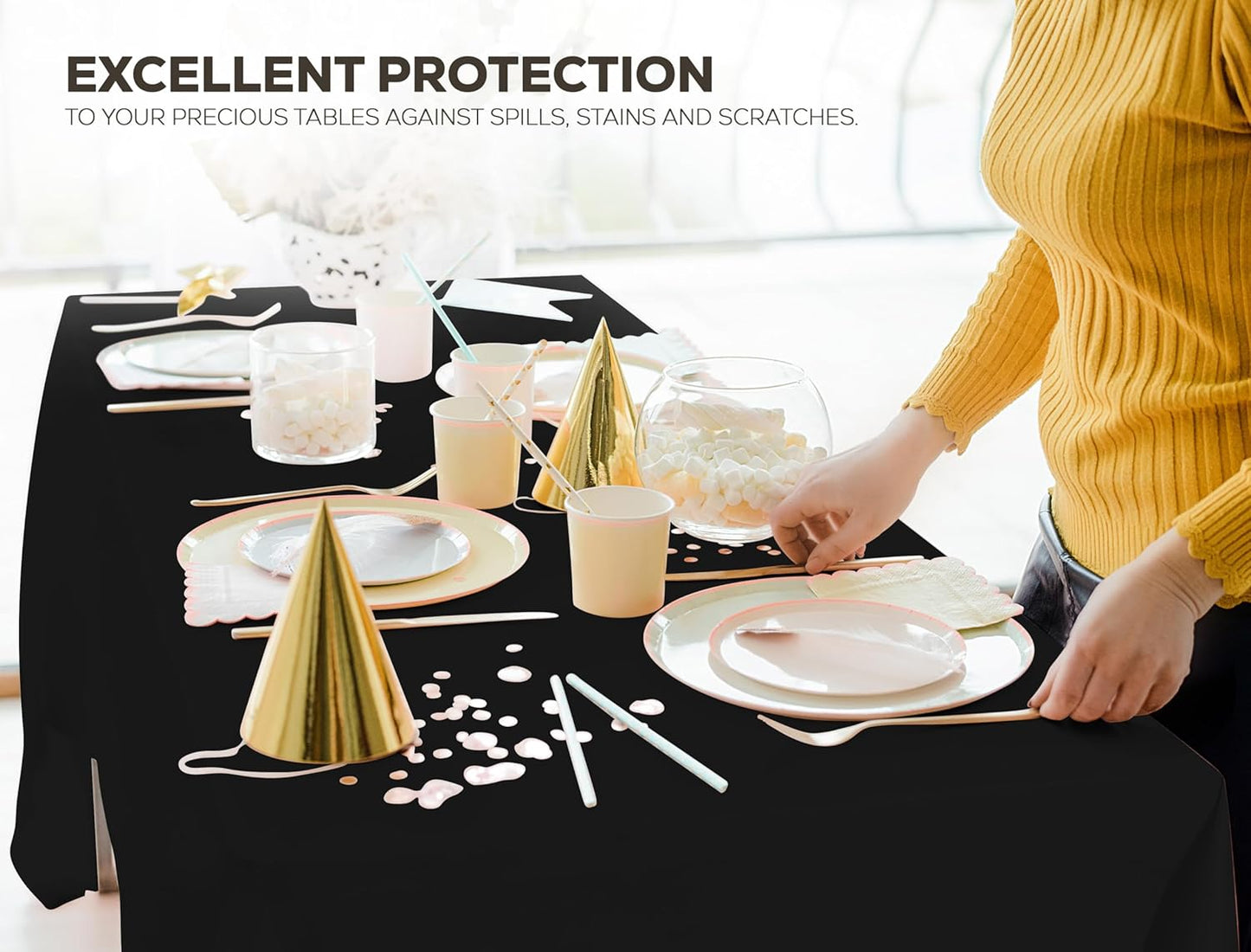 Plastic Table Cloth Disposable (12 Pack - 54X108 Inch) Black Rectangle Tablecloth Waterproof Stain Resistant Party Table Cover