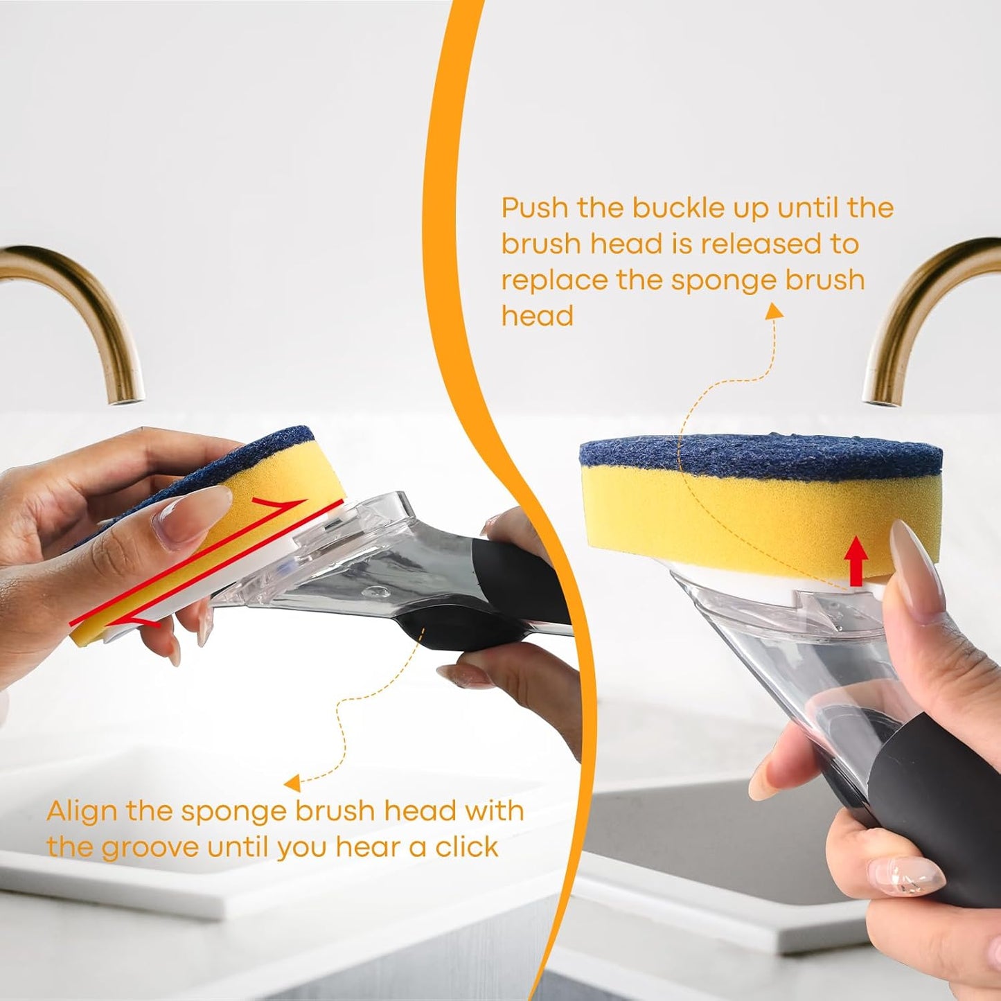 Sponge Brush Refills for OXO Soap Dispensing Dish Brush - 4 Pack Dish Cleaning Soap Dispensing Head Replacement for Scrubber