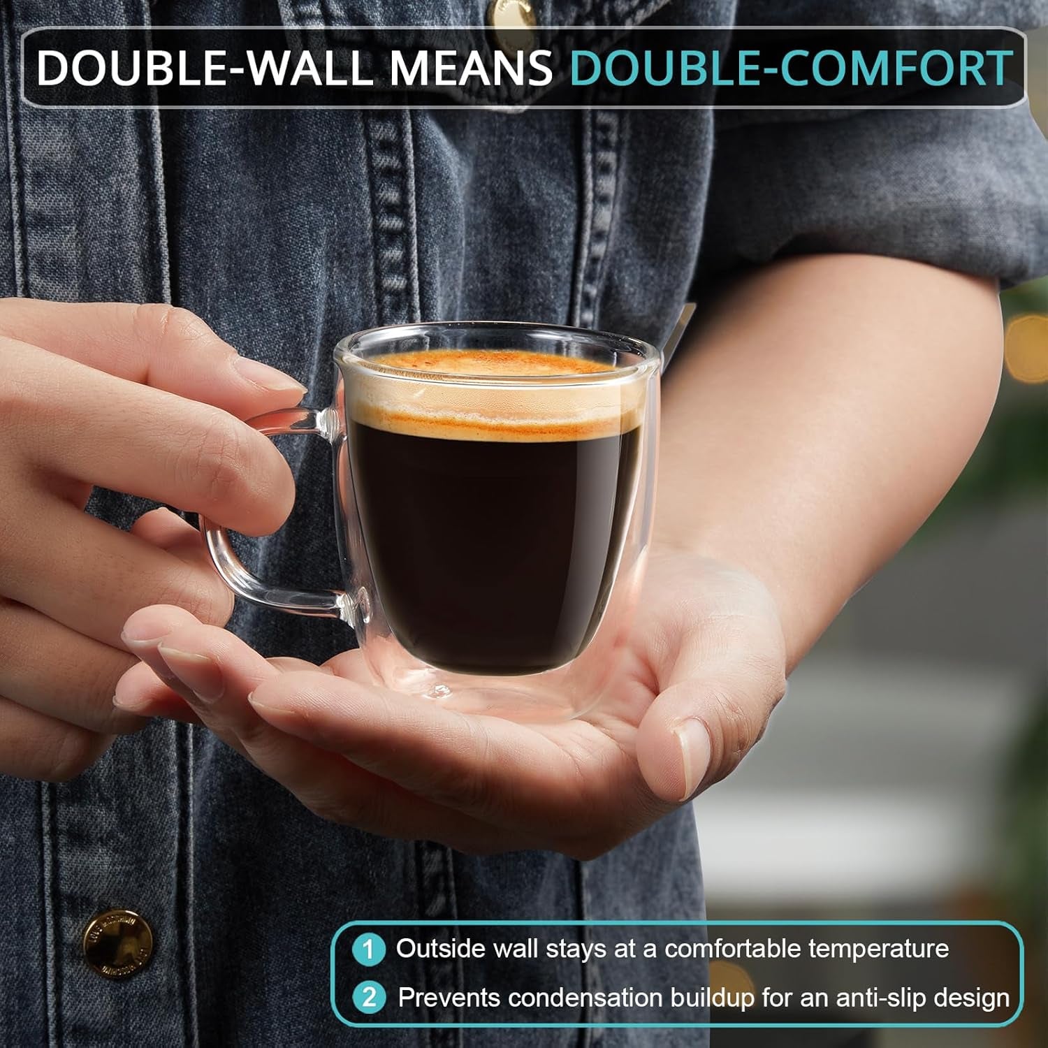 Espresso Cups Set of 2, 2.7 Ounces Double Wall Glass Espresso Cups, Clear Insulated Espresso Shots Cup for Espresso Accessories