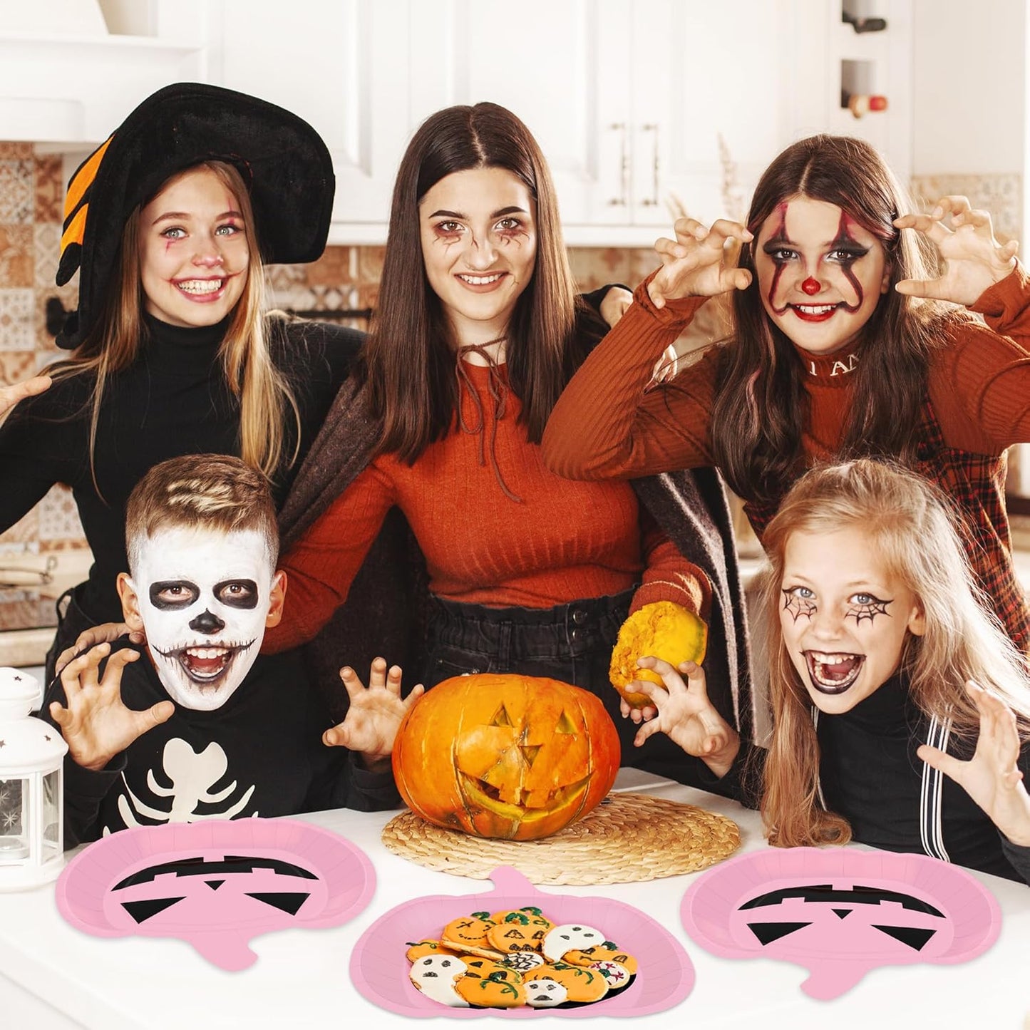 Pink Grimace Halloween Pumpkin Plates - 50 PCS, 9.6'' X 9.4'' Disposable Paper Plates for Party Supplies and Decorations