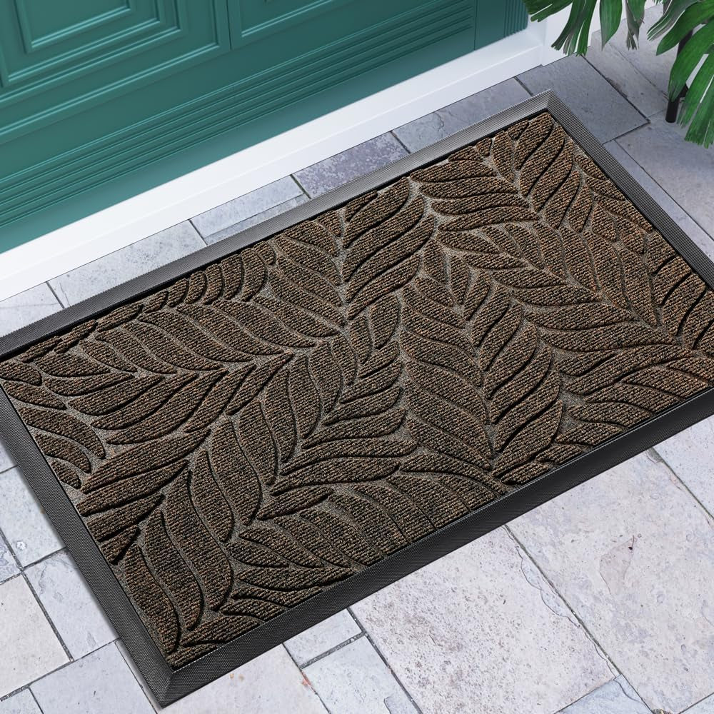 Front Door Mat Outdoor Indoor, 29.5X17 All-Season Waterproof Welcome Mat, All-Weather outside Entrance Mat, Non-Slip Patio Porch Doormat, Low Profile, Fade Resistant, Brown