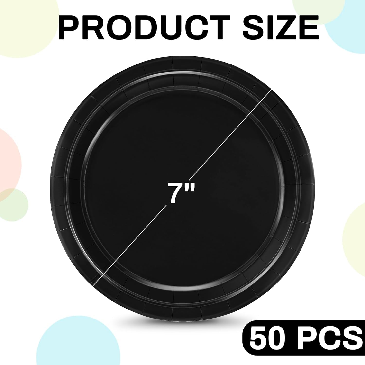50 Count Black 7 Inch round Paper Plates, Heavy Duty Disposable Dinnerware for Parties, Weddings, Bbqs, Birthdays, Picnics