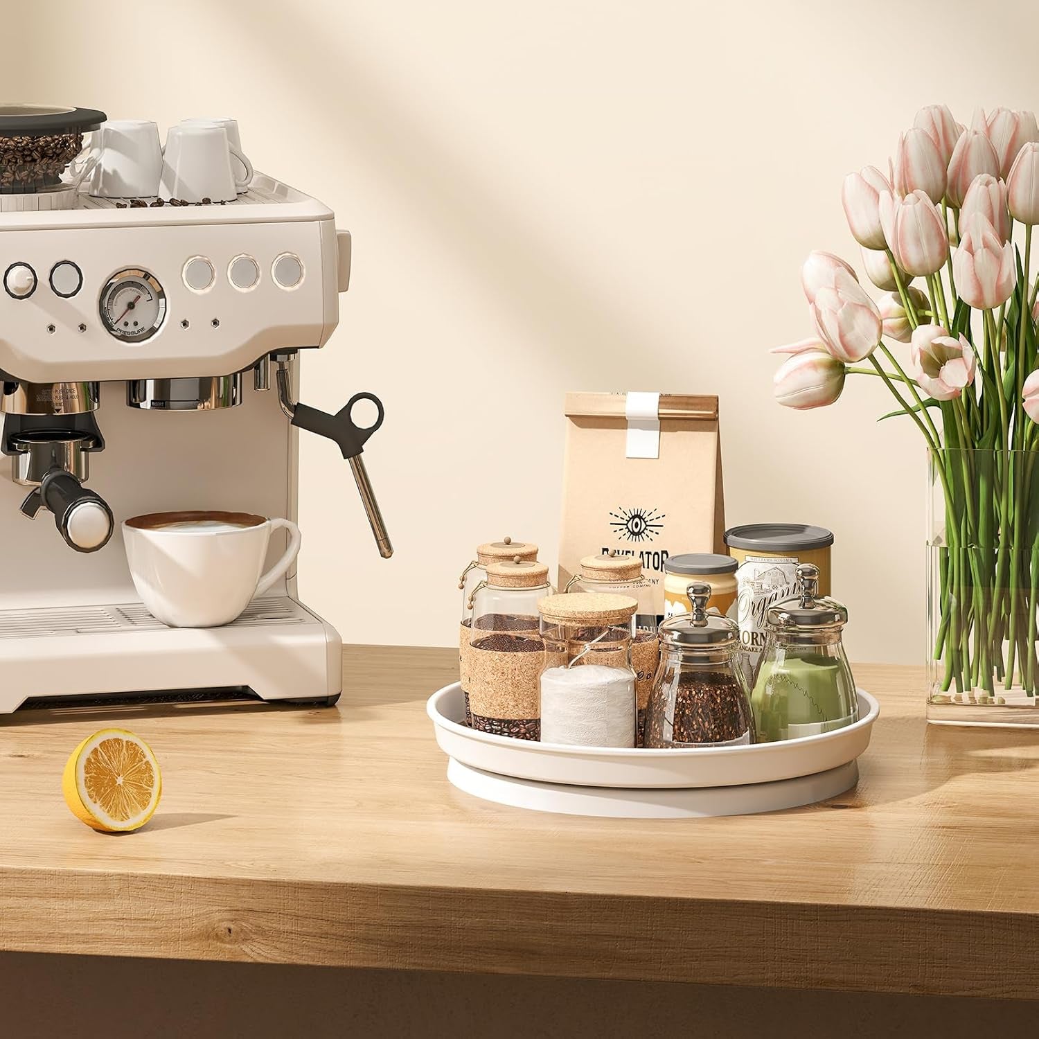 1 Pack Lazy Susan Organizer, 10'' Lazy Susan Turntable for Cabinet, Table Top, Pantry, Refrigerator, Kitchen, Rustic Brown