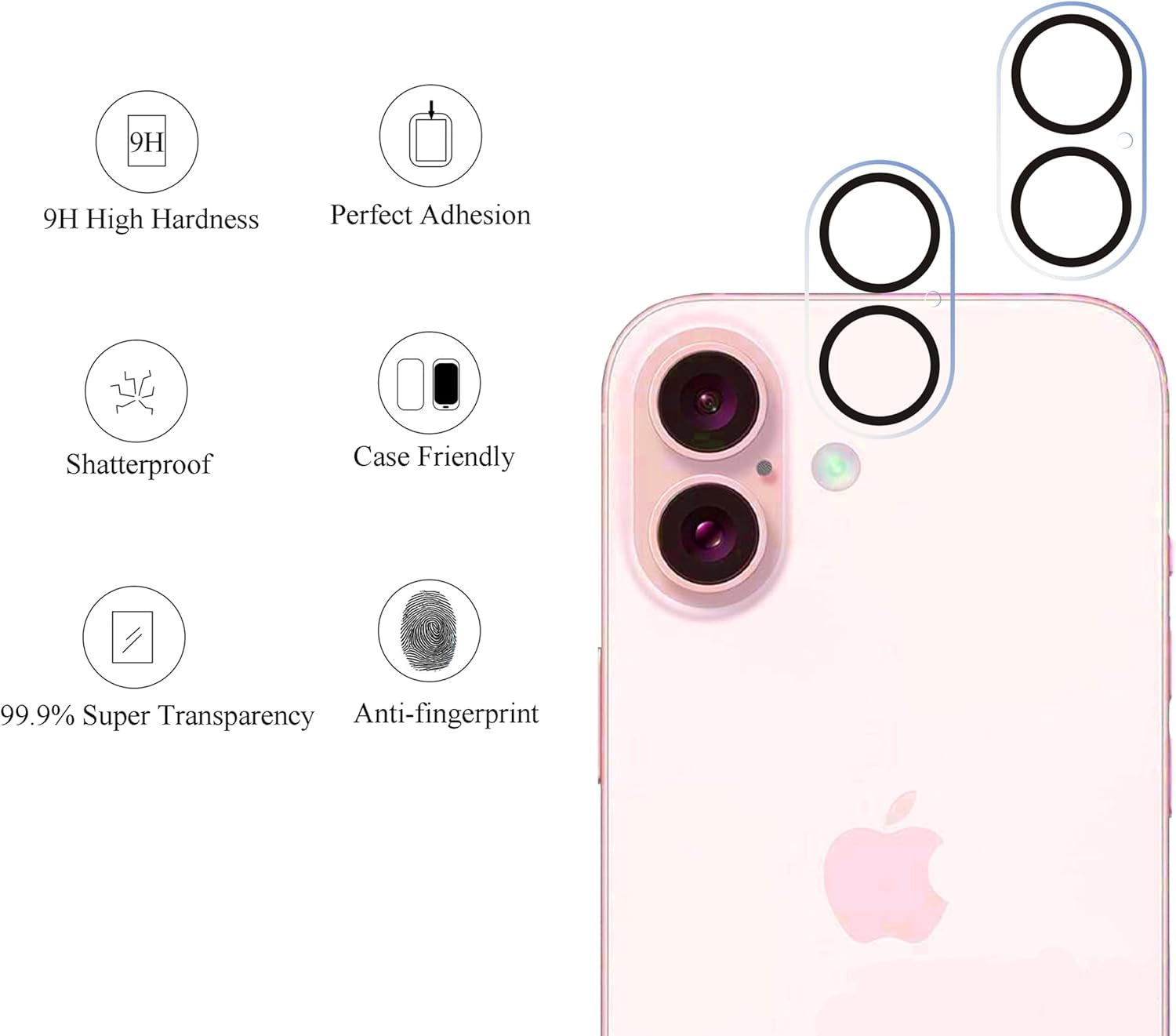 Screen Protector for Iphone 16 / Iphone 15 / Iphone 15 Pro 3 Pack Tempered Glass and 3 Pack Lens Protector for Iphone 16/16 Plus