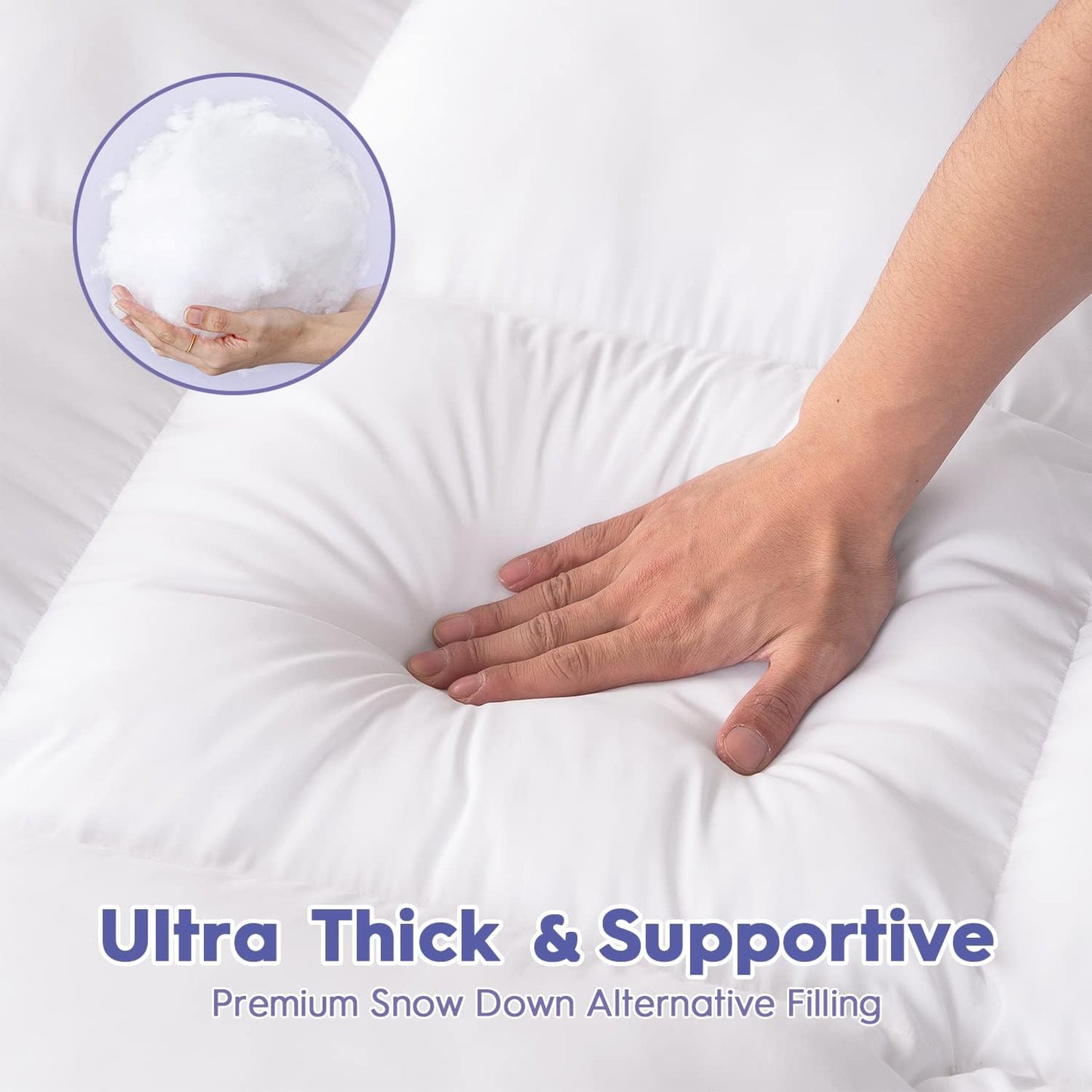 Twin XL Size Mattress Topper for College Dorm, Extra Long Mattress Pad Pillowtop, Soft Plush Mattress Cover Bed Topper with Deep Pocket, Overfilled down Alternative Filling, White