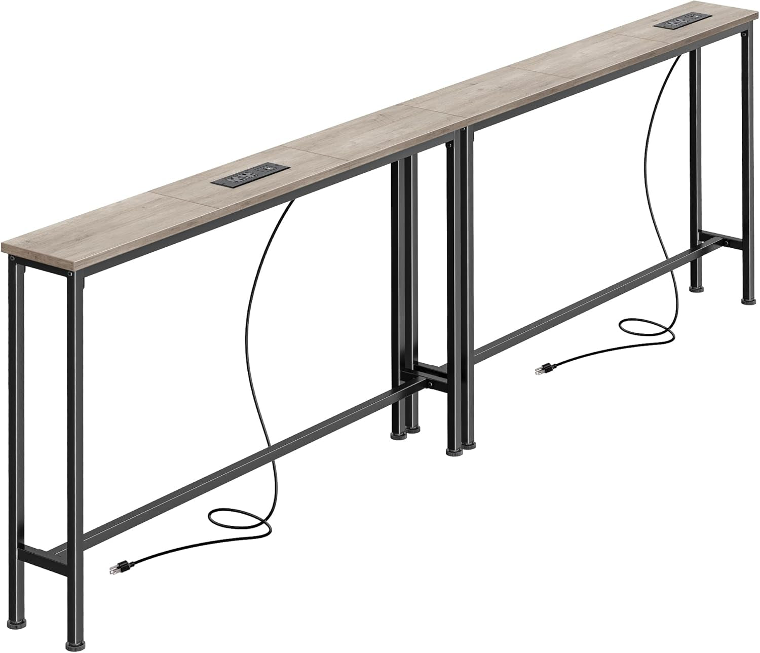 78.8-Inch Narrow Console Table Set of 2 with Charging Station, Oak Finish, Ideal for Living Room and Entryway