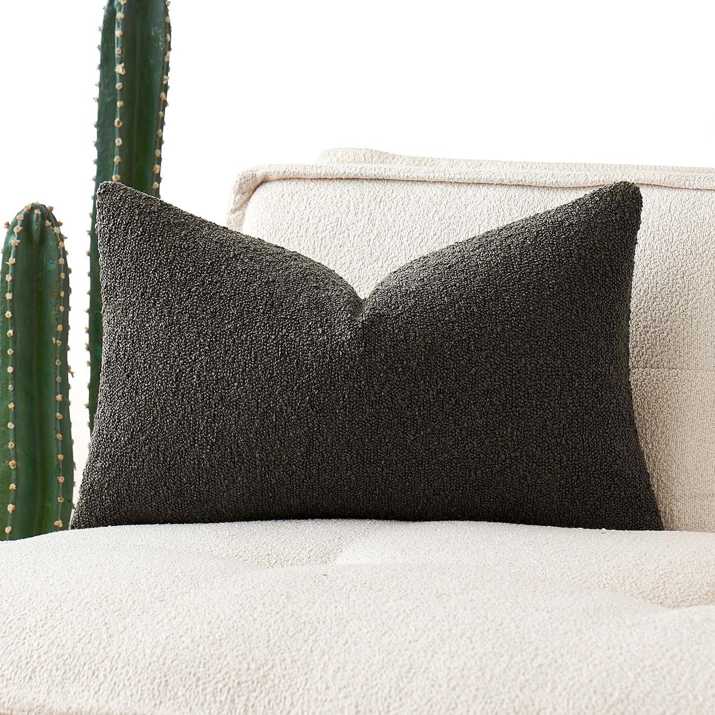 Textured Boucle Throw Pillow Cover Dark Coffee Accent Solid Lumbar Pillow Case Decorative Soft Pack of 1 Couch Cushion Chair Sofa Bedroom Livingroom Home Decor,12X20 Inch