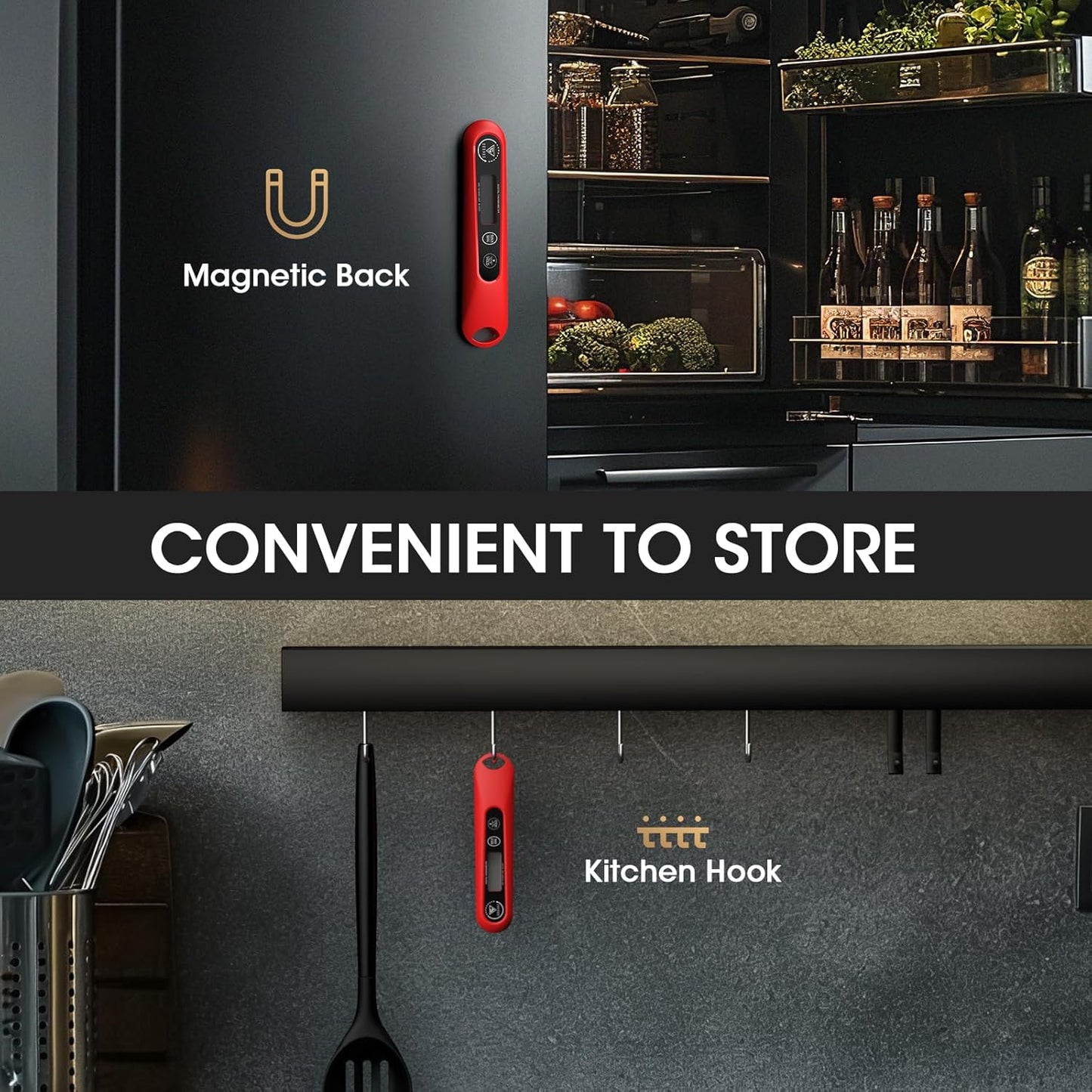 Digital Meat Thermometer, Instant Read Food Thermometer for Cooking, Kitchen Probe with Backlit, Cooking Temperature Probe for Turkey, Grill, BBQ, Baking, Bread, Sourdough