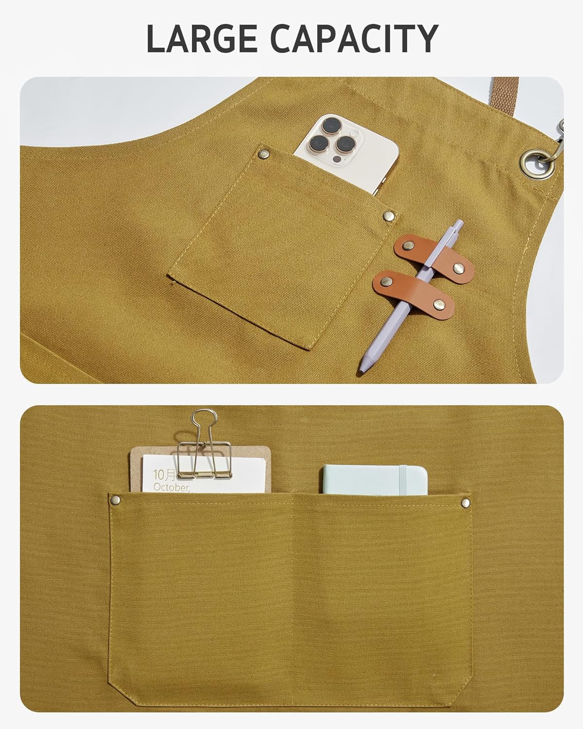 Chef Apron for Men Women with Pockets, Cotton Canvas Adjustable Work Apron Heavy Duty