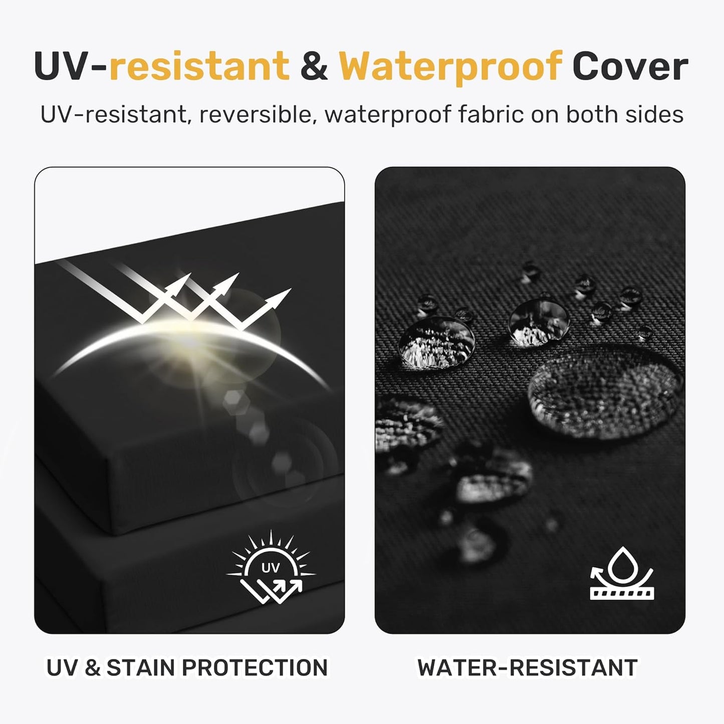 Outdoor Chair Cushions Pack of 4, Water Resistant Patio Cushions with Ties, High Density Sponge Filling Square Corner Seat Cushions for Outdoor Furniture, 18.5"X16"X3", Black