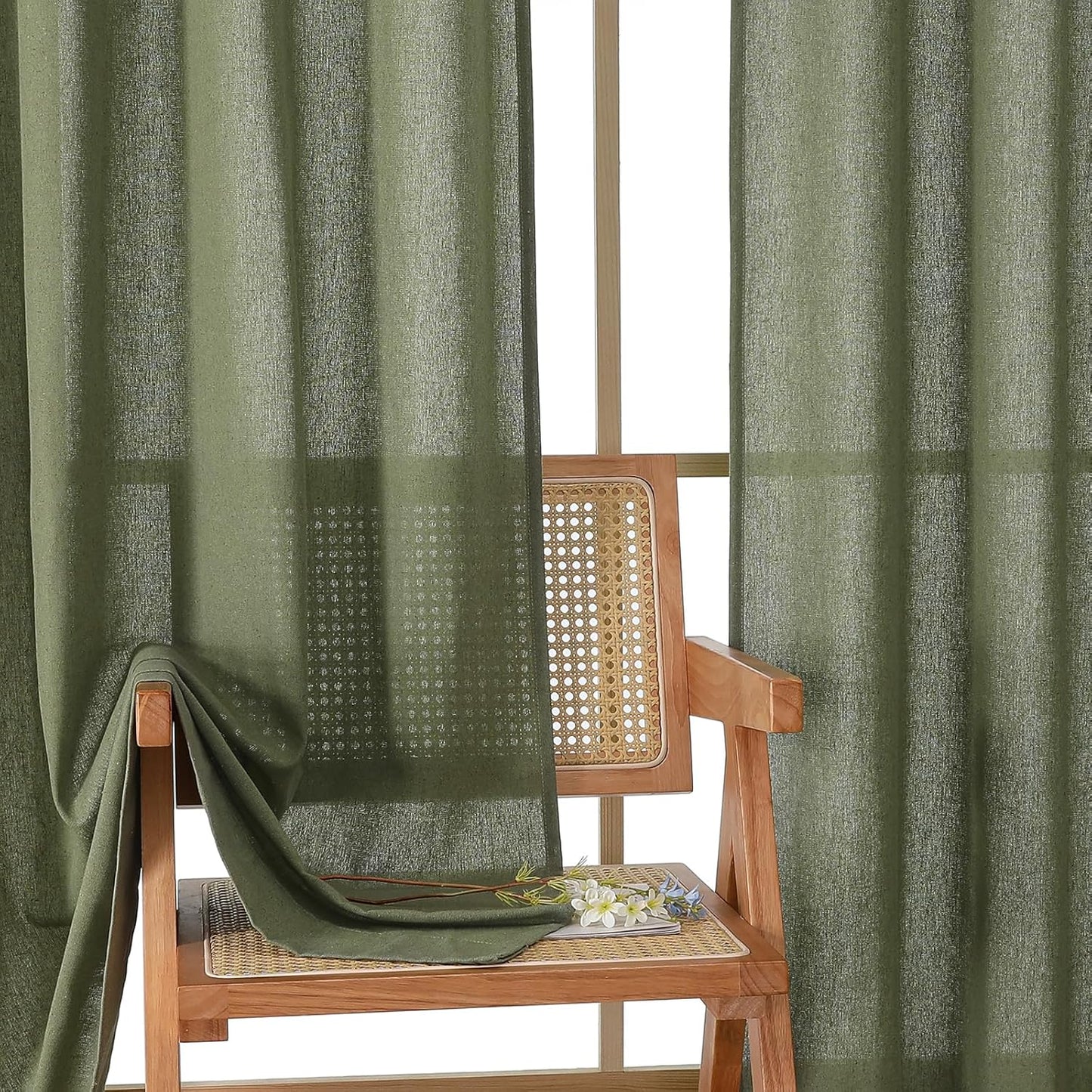 Colin Sage Green Curtains 84 Inches Long for Bedroom Living Room 2 Panels Set, Semi Sheer Light Filtering Soft Linen Textured Curtain, Modern Rod Pocket Drapes, 2 Panels, 42 X 84 Inch