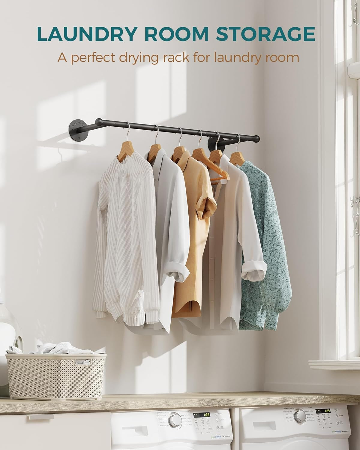 Industrial Pipe Clothing Rack, Wall Mounted Clothes Rack, Closet Rods for Hanging Clothes, 33" Multi-Purpose Hanging Rod for Laundry Room, Bedroom and Closet Storage