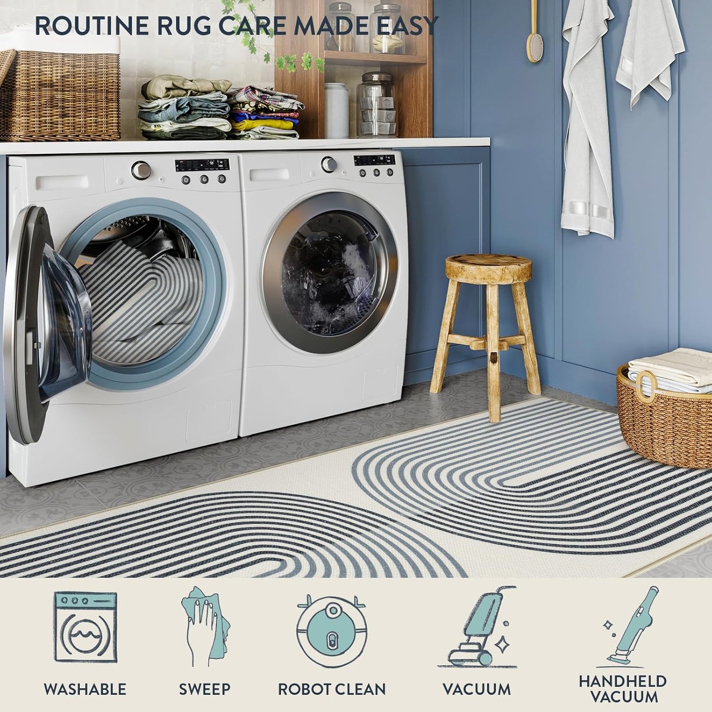 Rainbow Kitchen Runner Rug, 2X6 Boho Bathroom Laundry Room Rug, Modern Washable Non Slip Non Shedding Stain Resistant Black Carpet Runners for Hallway 6Ft Entryway Bath