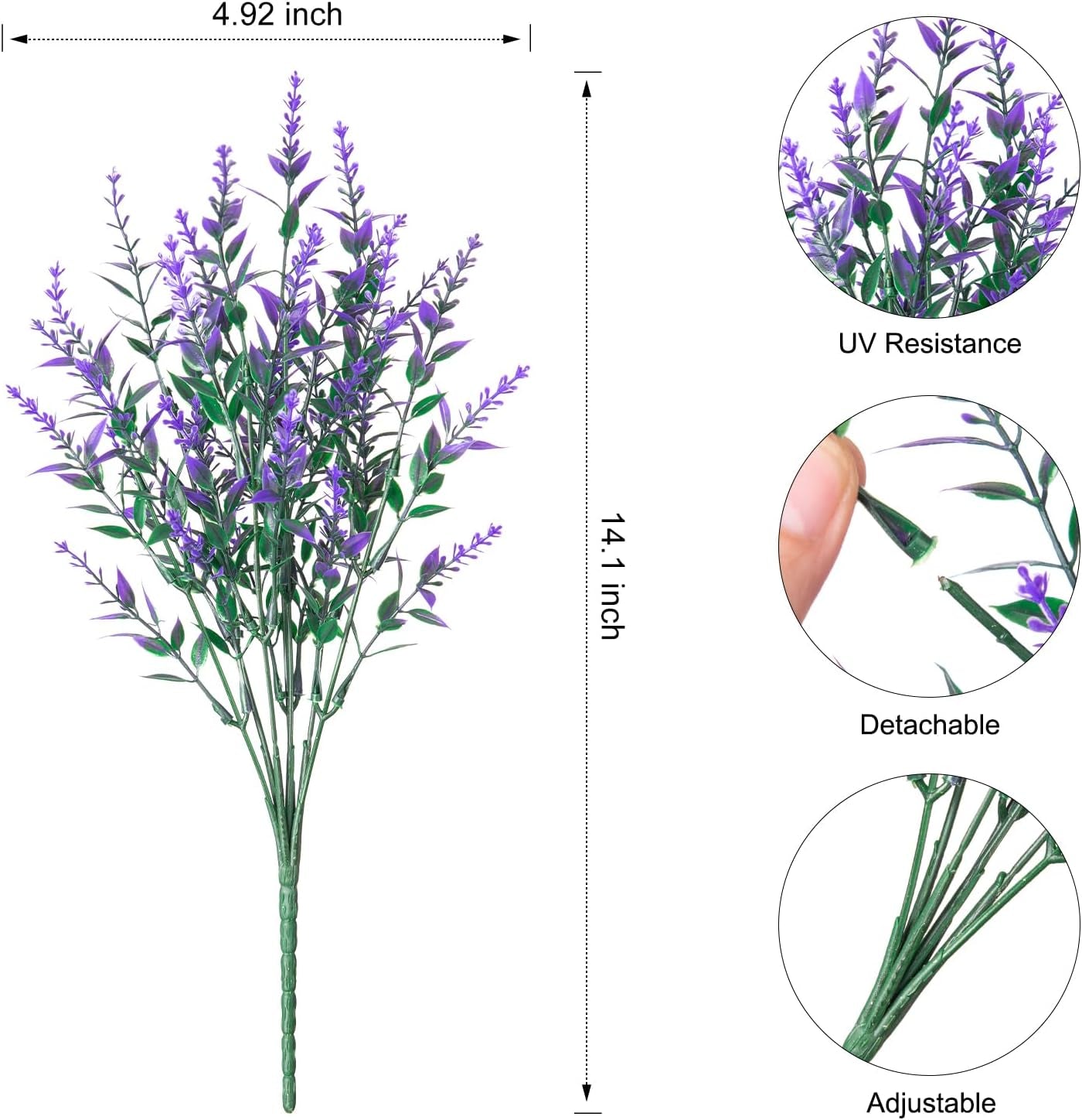 Artificial Plants Outdoor Flowers Spring Decoration, 10 Bundles Fake Plastic Greenery UV Resistant Realistic Faux Lavender Look Real for Home Porch Planter Window Patio (Purple)